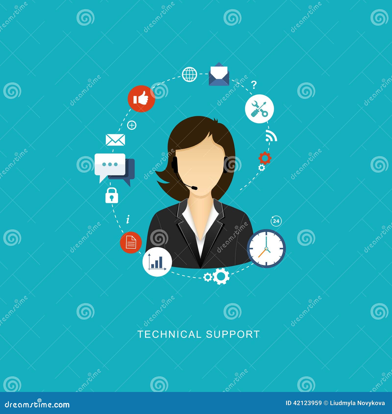 Flat Design Illustration With Icons Technical Support 