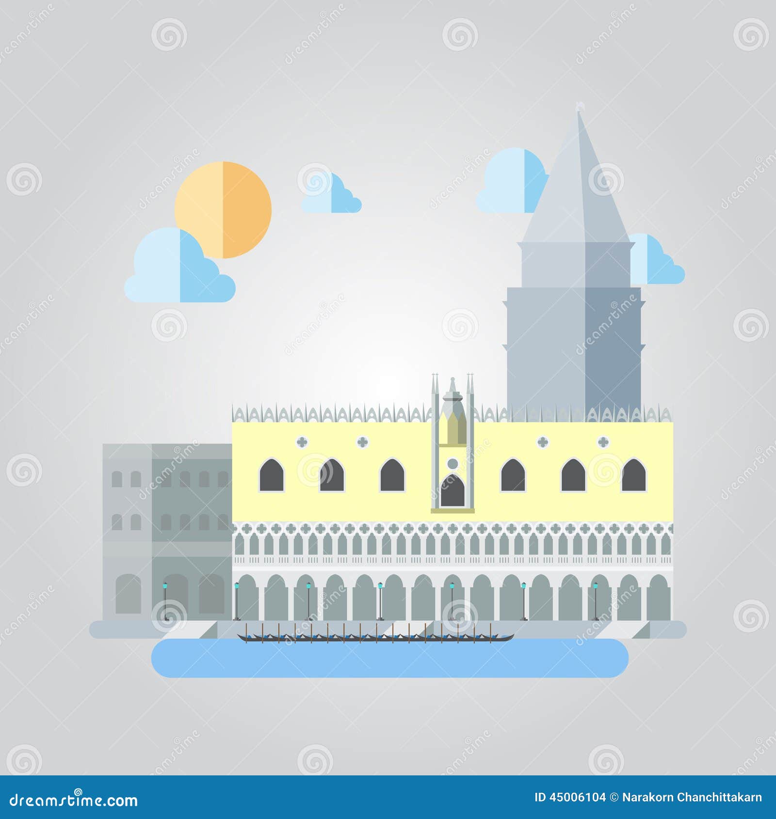 Flat Design of Italian Building Cityscape Stock Vector - Illustration ...