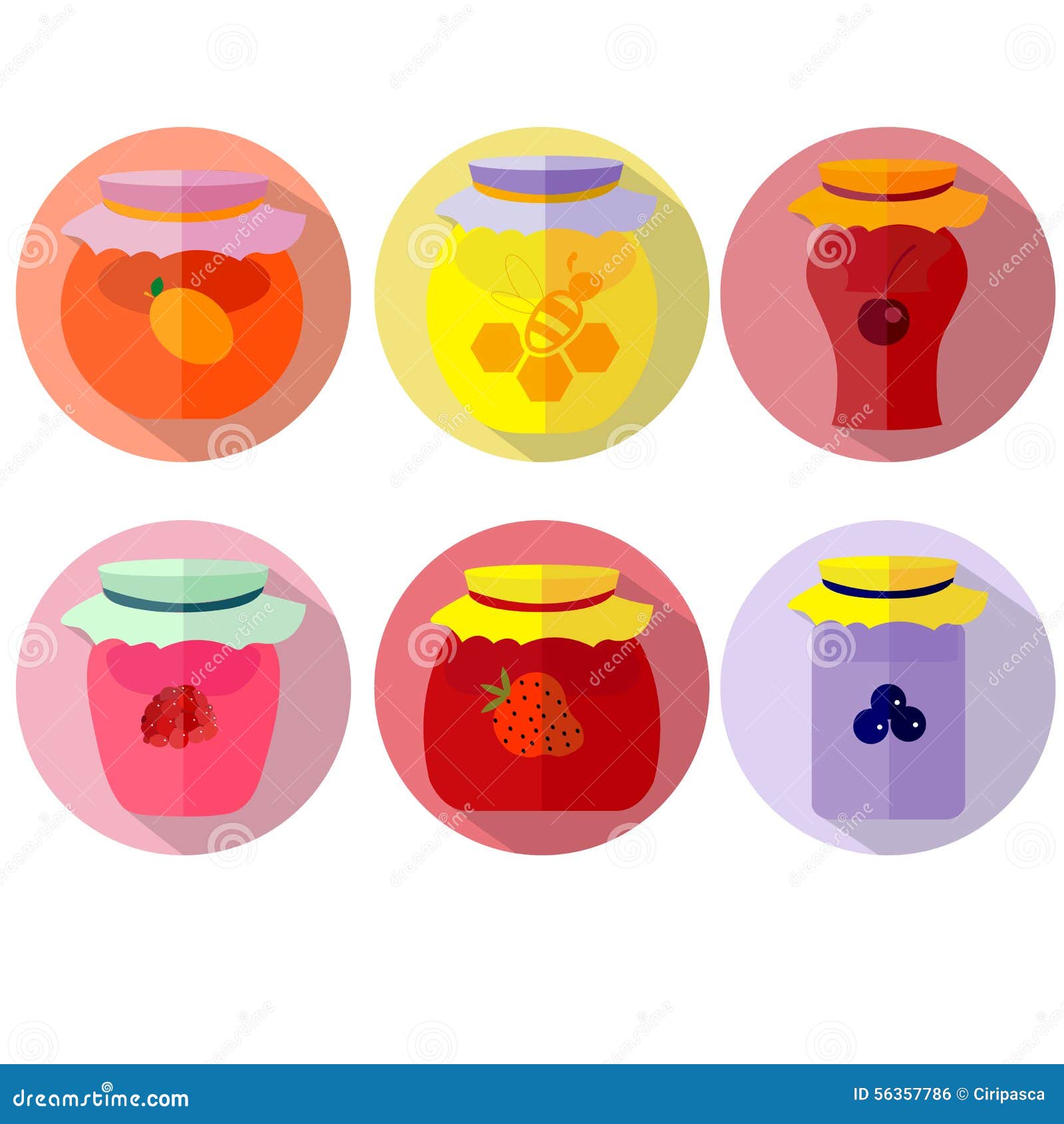 Flat Design Jars of Jam and Honey Stock Vector Illustration of color