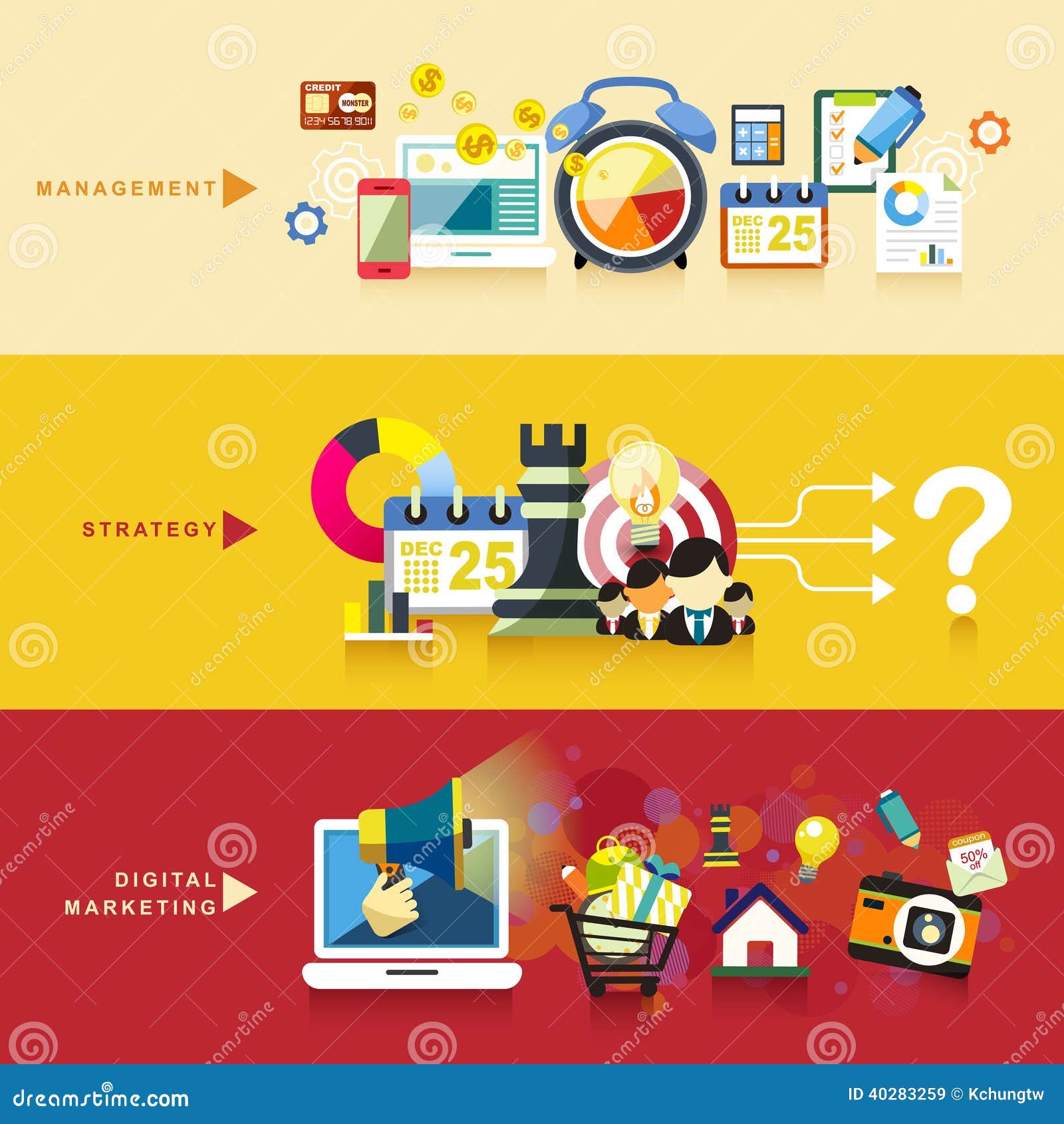 Management Digital Marketing Srartup Planning Seo Stock Vector