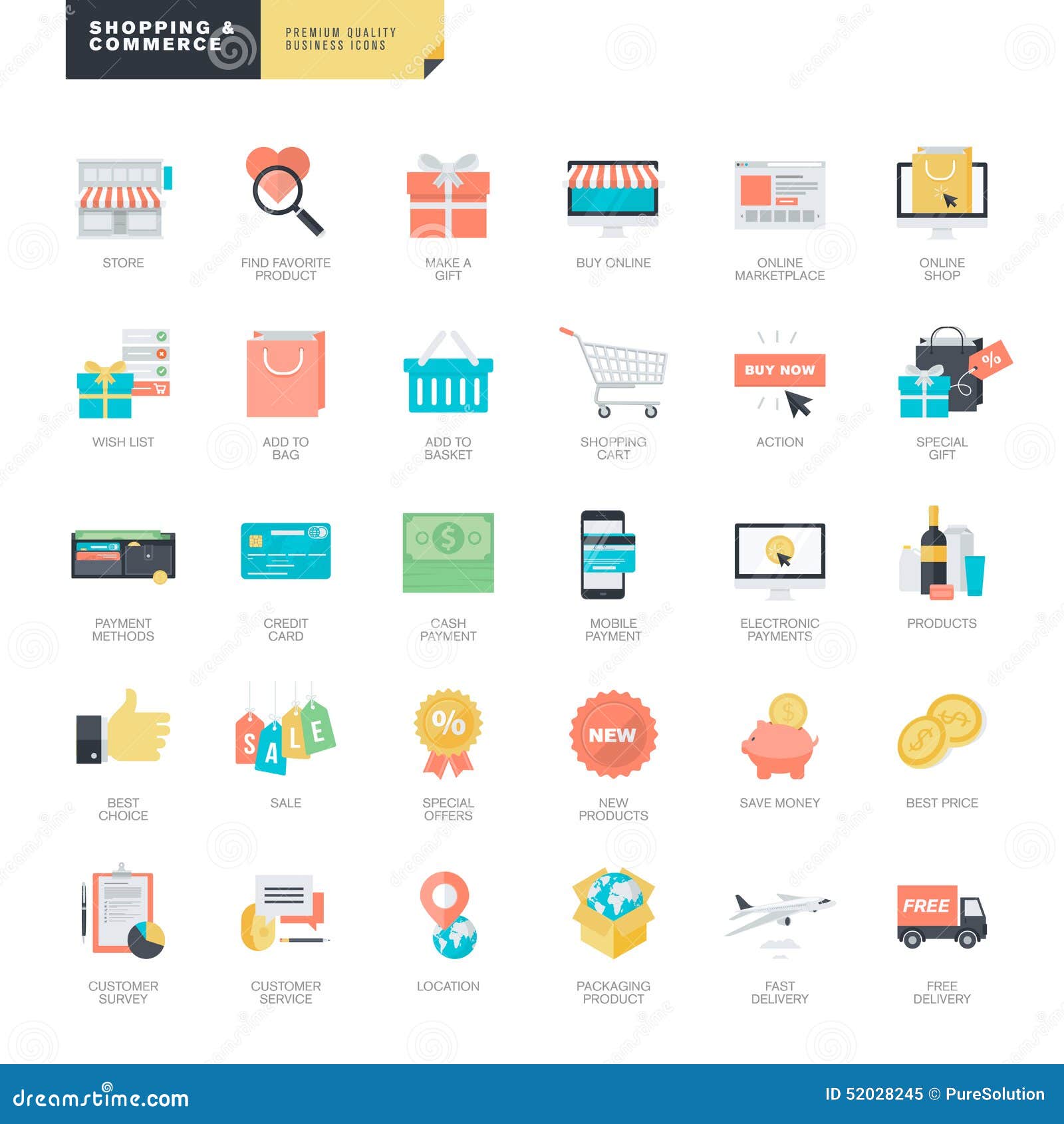 flat  online shopping and e-commerce icons for graphic and web ers