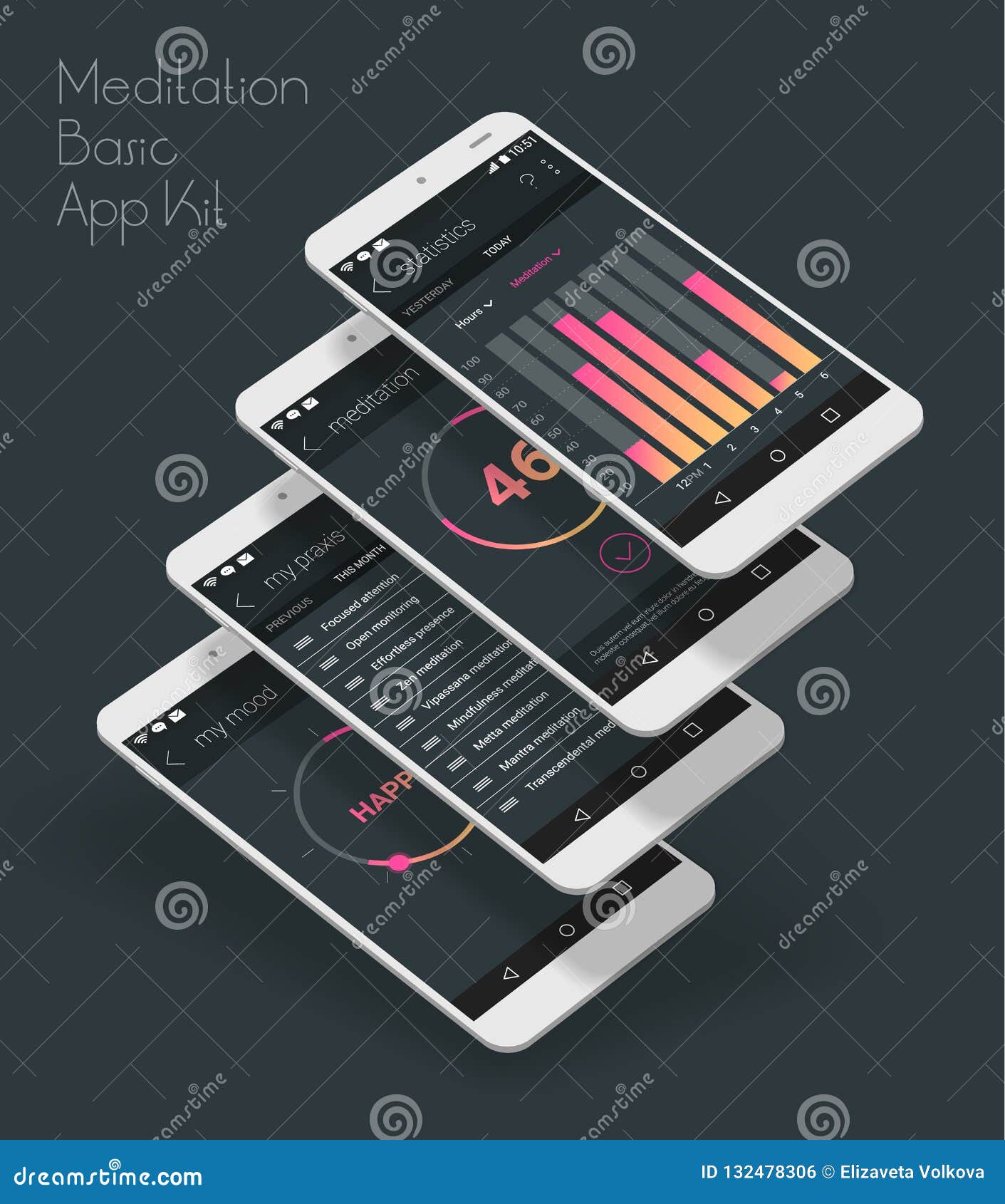 Download Flat Design Responsive Ui Mobile App With 3d Mockups Stock Vector Illustration Of Business Mobile 132478306