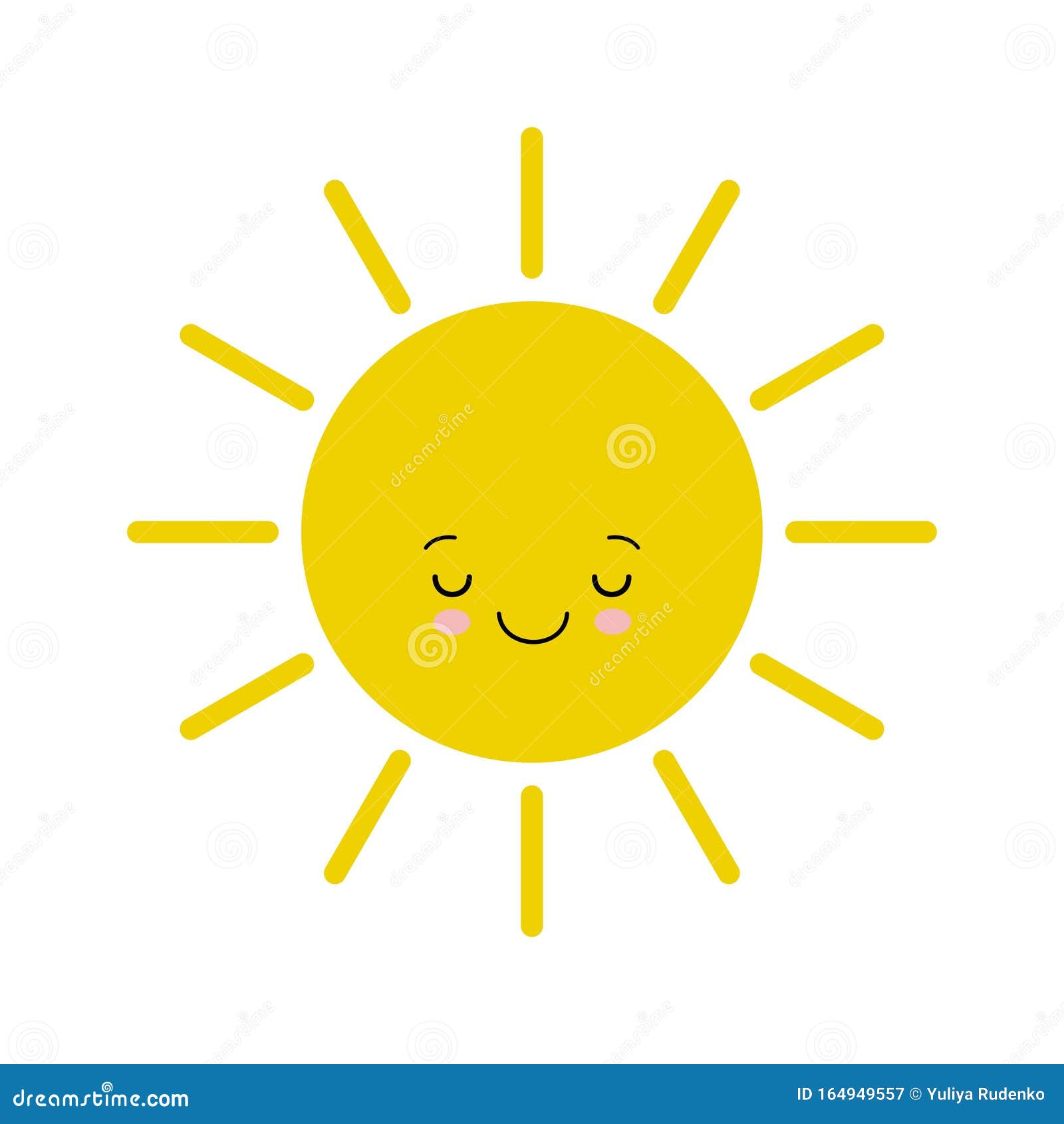 Flat Design Smiling Cartoon Sun Isolated on White Background. Kawaii  Illustration Stock Vector - Illustration of creative, icon: 164949557