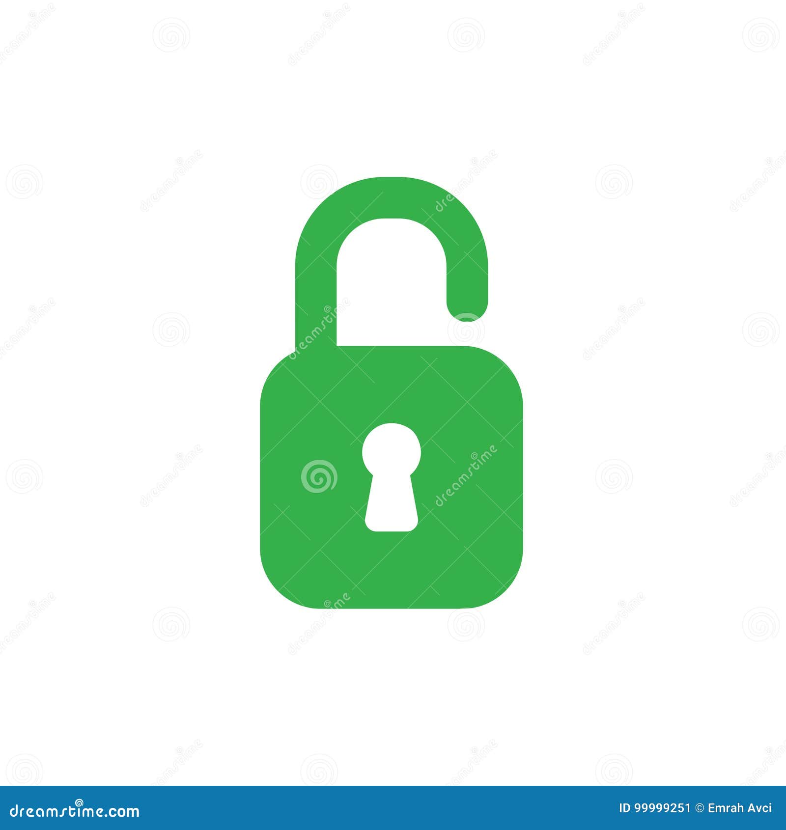 Flat Design Style Vector Concept of Green Open Padlock Icon on W Stock Vector Illustration of