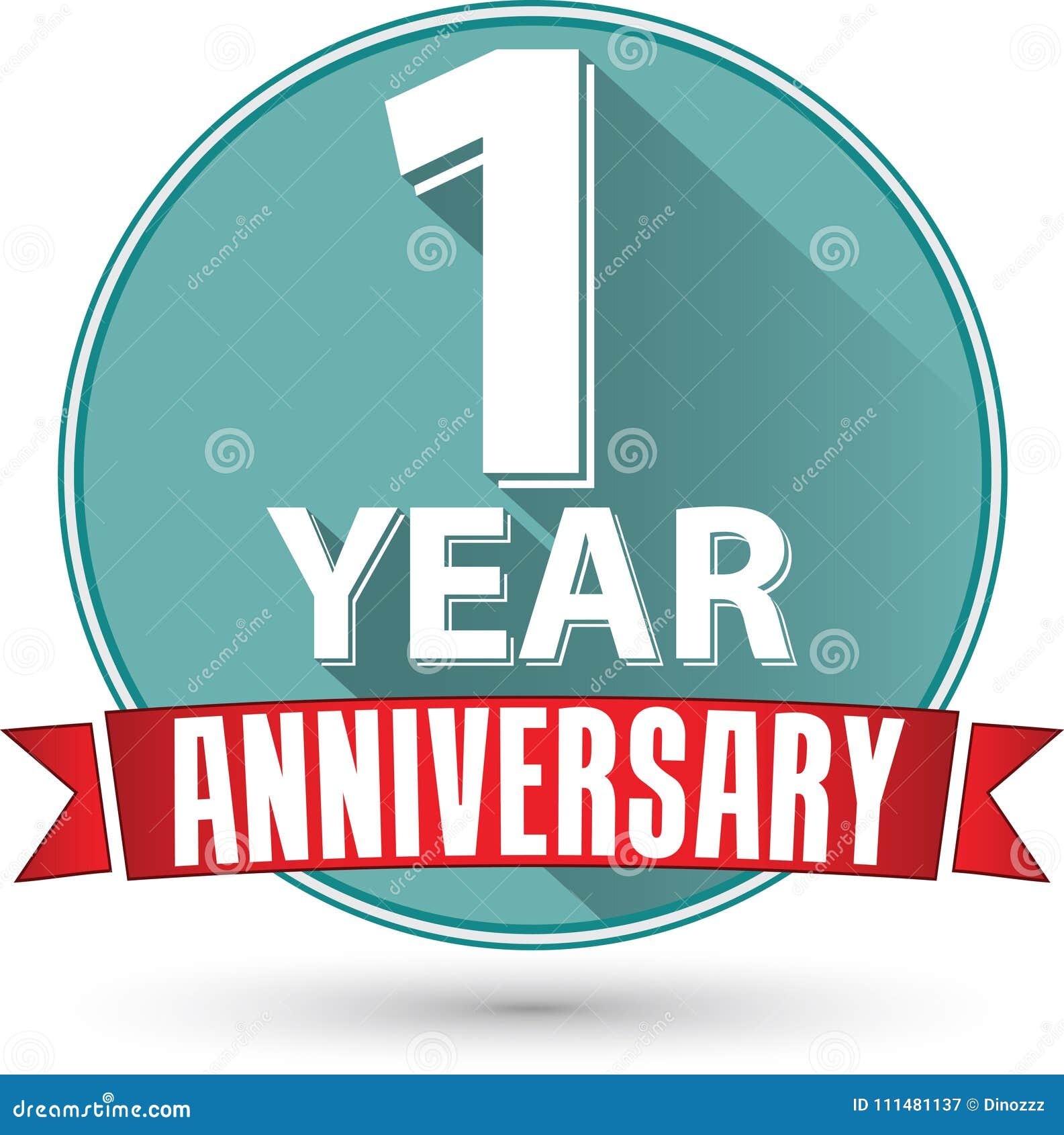 Flat Design 1 Year Anniversary Label with Red Ribbon, Vector Ill Stock ...
