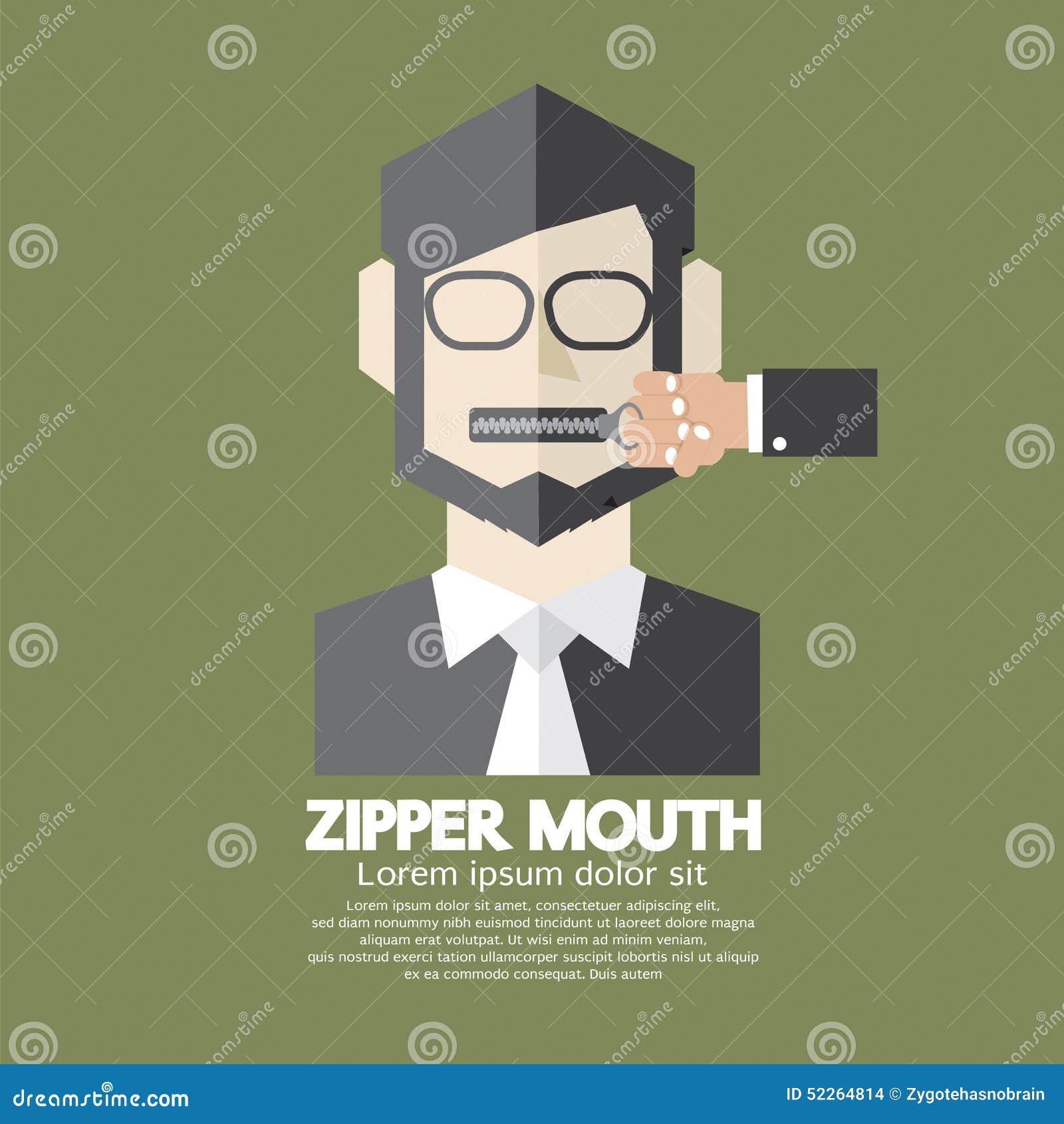 Flat Design Zipper Mouth Man Stock Vector Illustration of secrecy