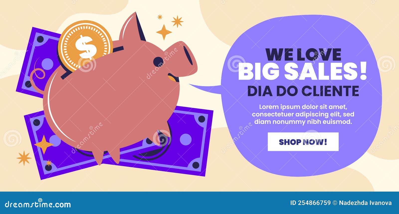 flat dia do cliente horizontal sale banner template  