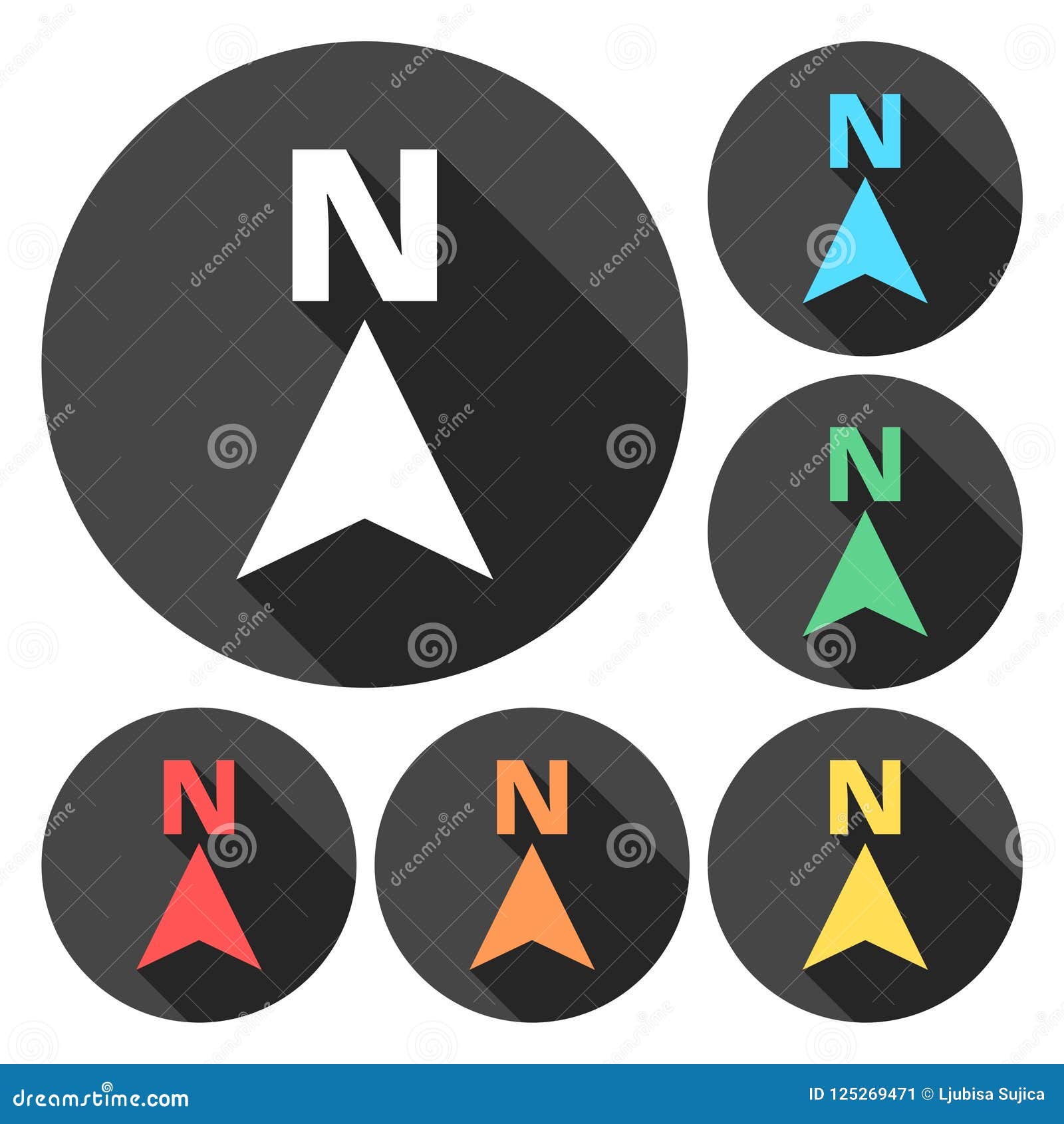 Flat Direction Arrow Icon Set, North Direction Compass Stock Vector