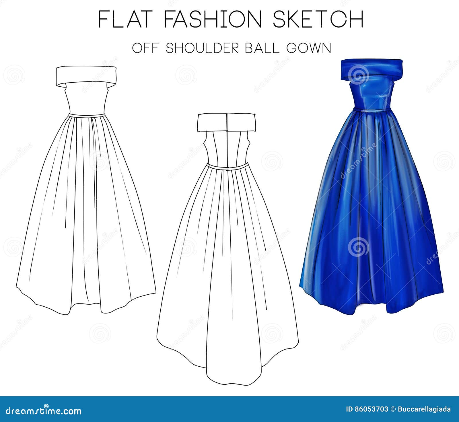 Flat Fashion Sketch Of Formal Ball Gown Stock Illustration - Illustration  Of Ball, Industrial: 86053703