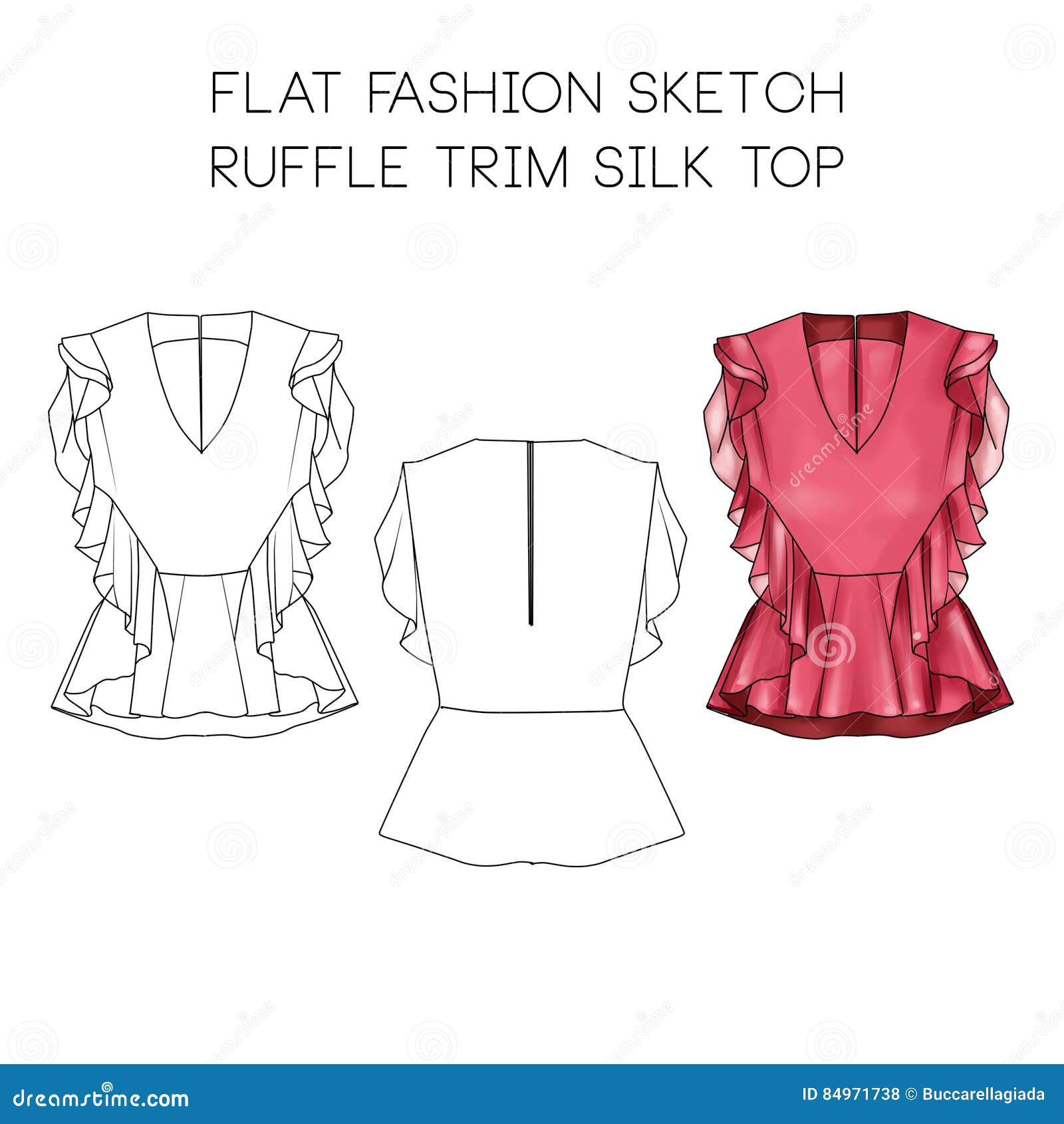 Premium Vector  Fashion top with ruffles sleeve flat sketch