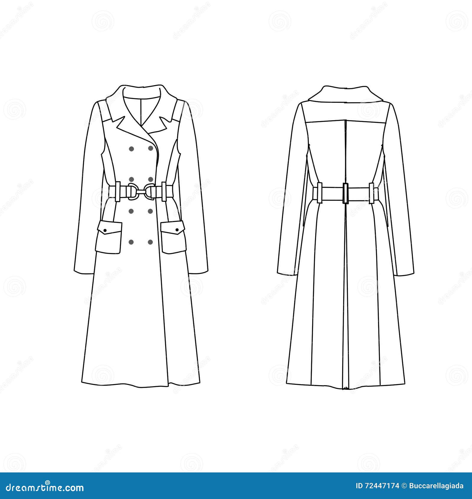 Flat Fashion Template - Trench Coat Stock Illustration - Illustration ...