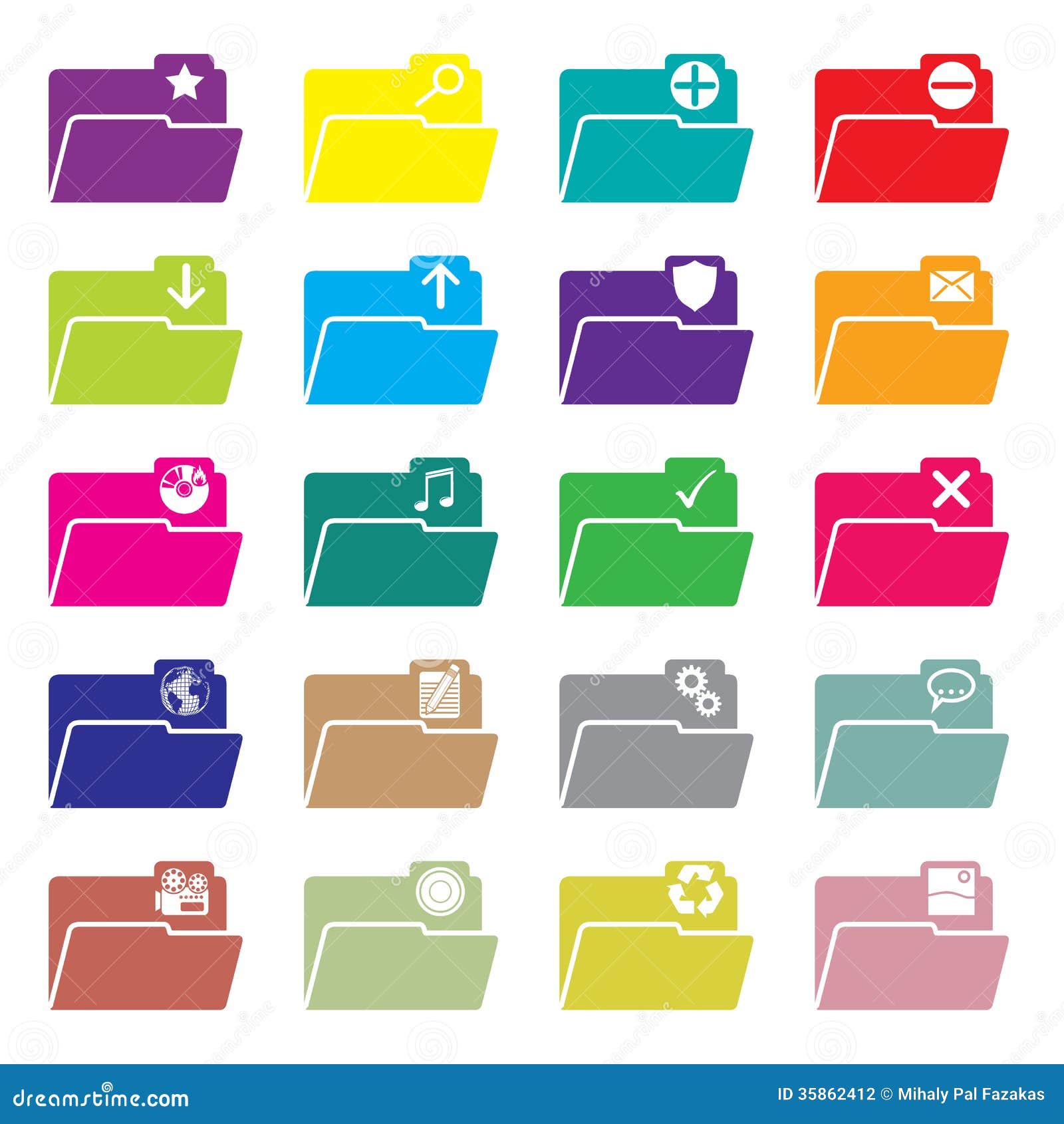 Flat folder icon set of 20 stock vector. Image of isolated - 35862412