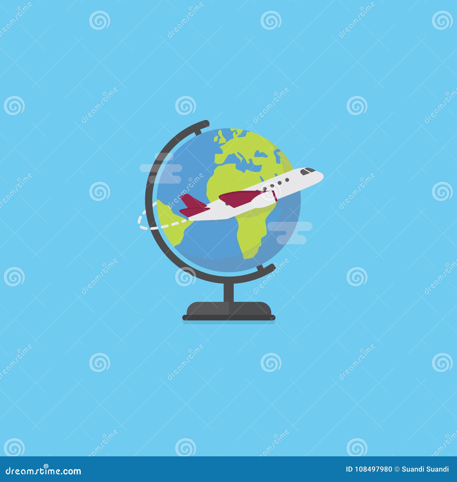 Travel Time Illustration. Flat Globe with Domestic Airplane. Travel ...