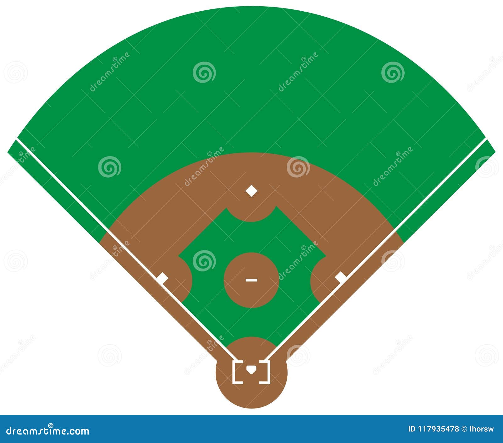 Flat Green Baseball Grass Field. Baseball Base with Line Template Stock