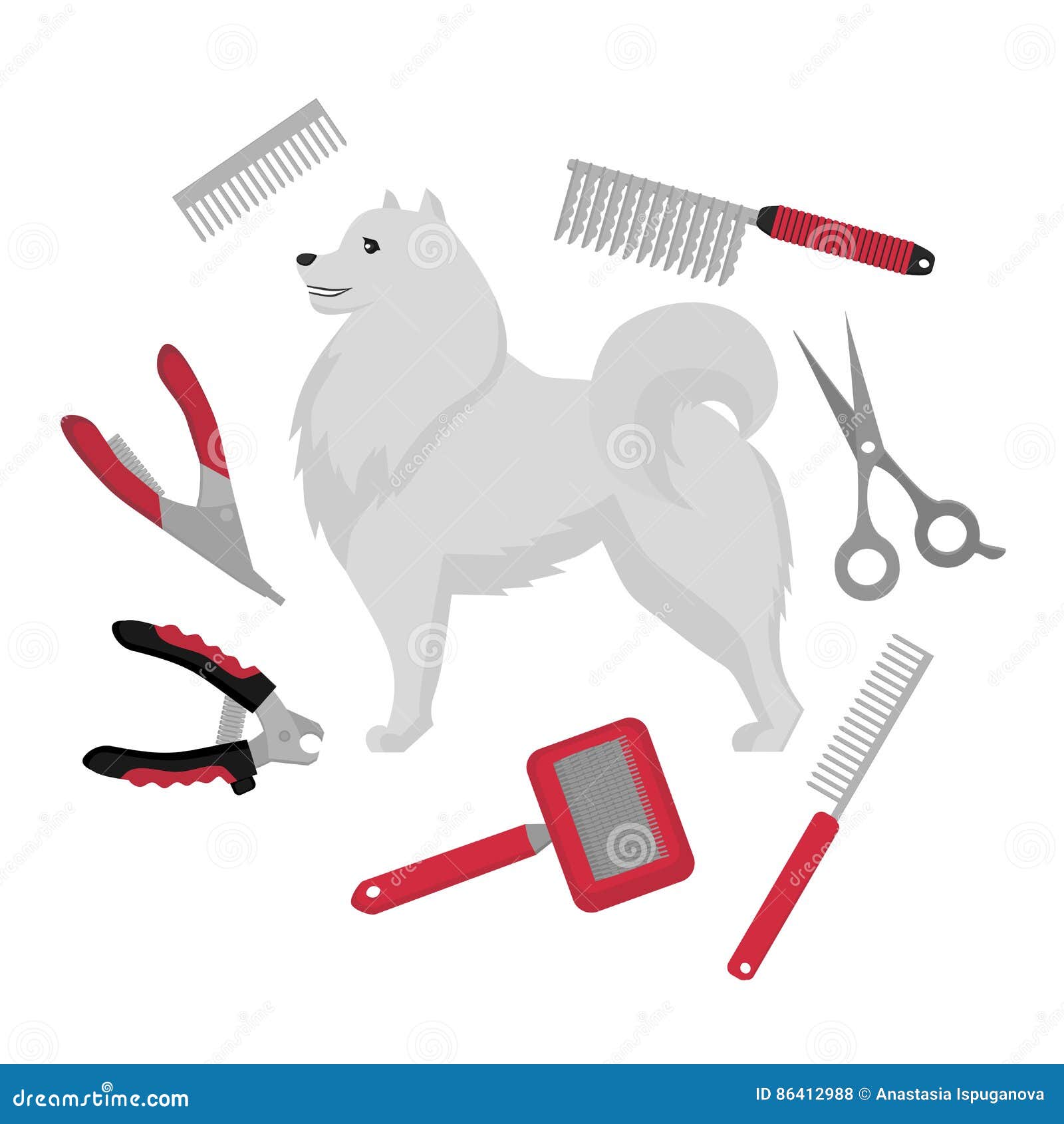 Flat Grooming Salon Equipment  Set Dog Haircut  Tools  Icons 