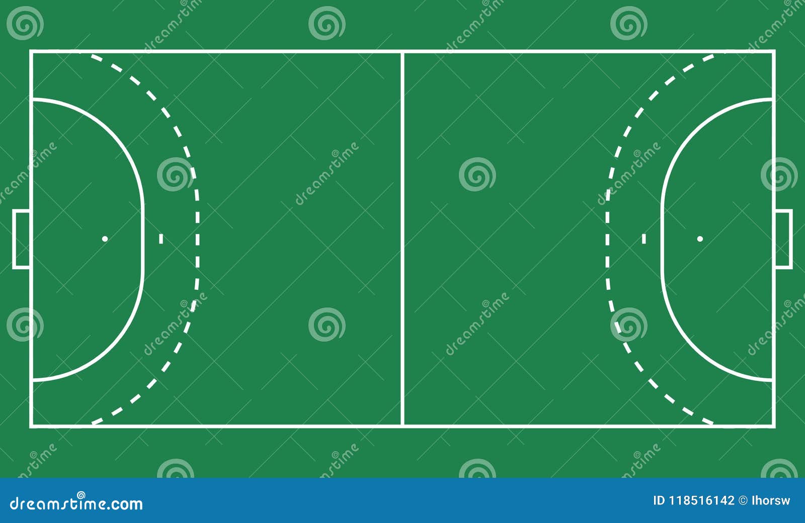 Flat Handball Field, Green Grass. Field with Line Template. Vector