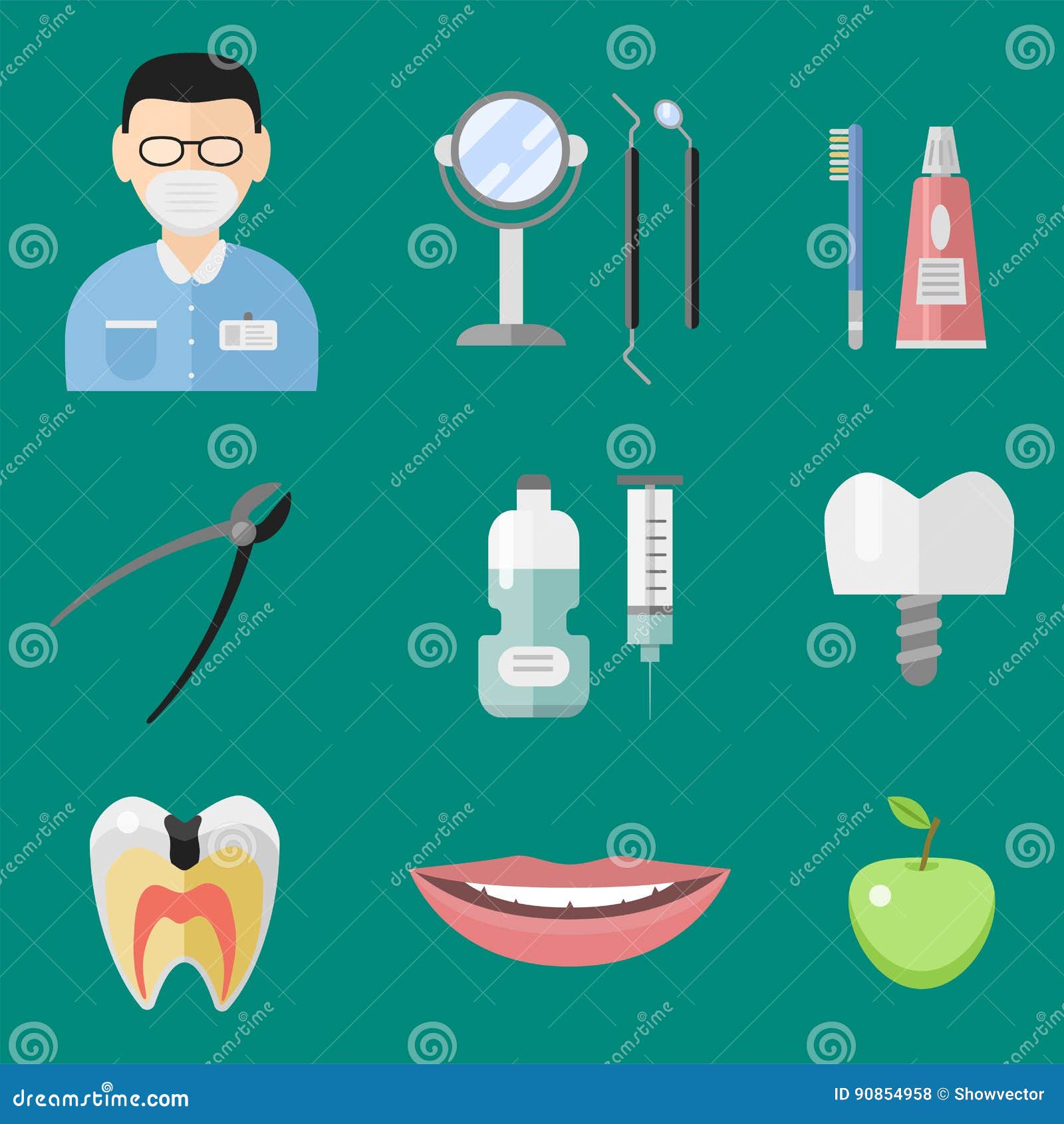 Flat Health Care Dentist Medical Tools Medicine Instrument Hygiene ...