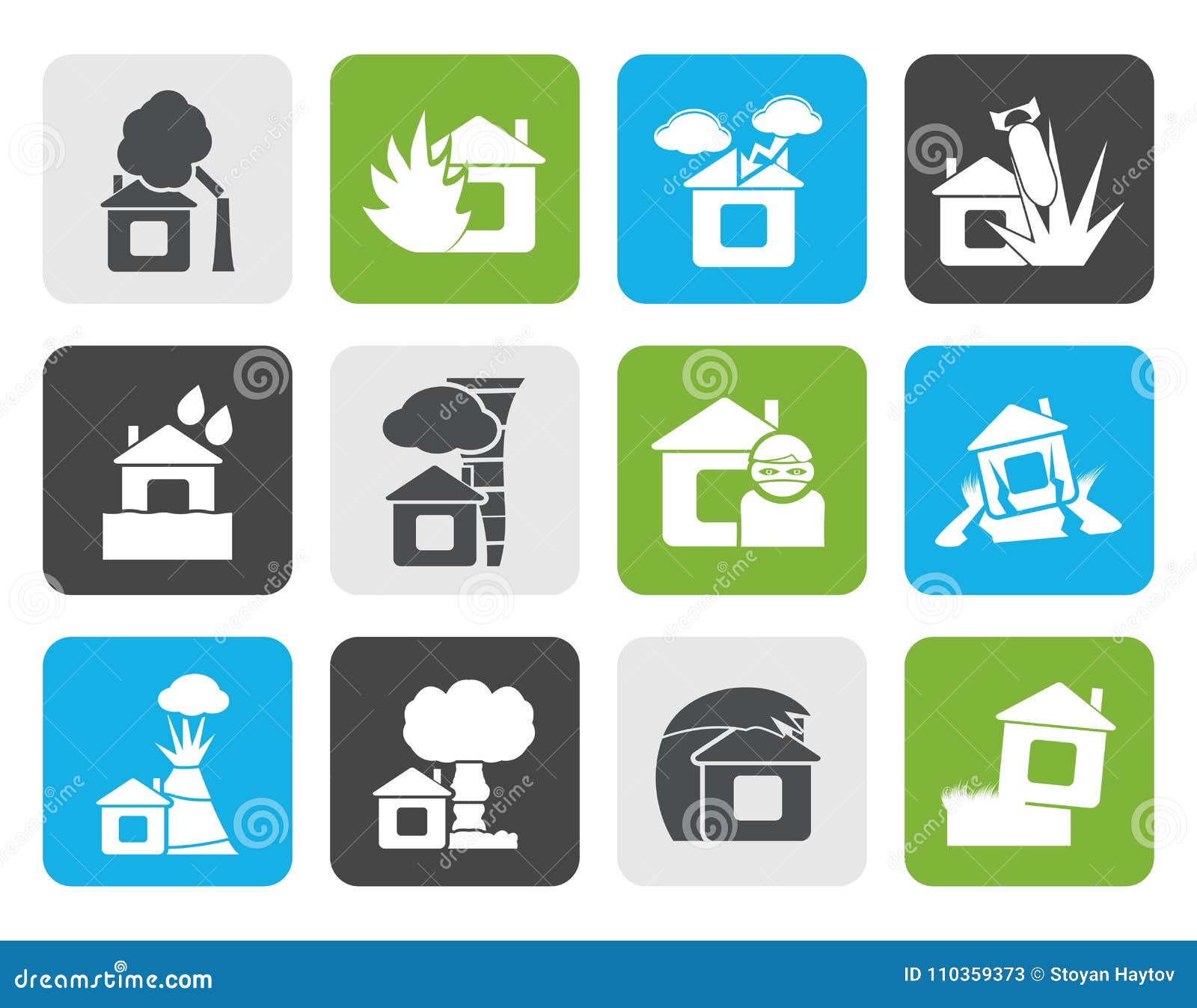 Flat Home And House Insurance And Risk Icons Stock Vector ...