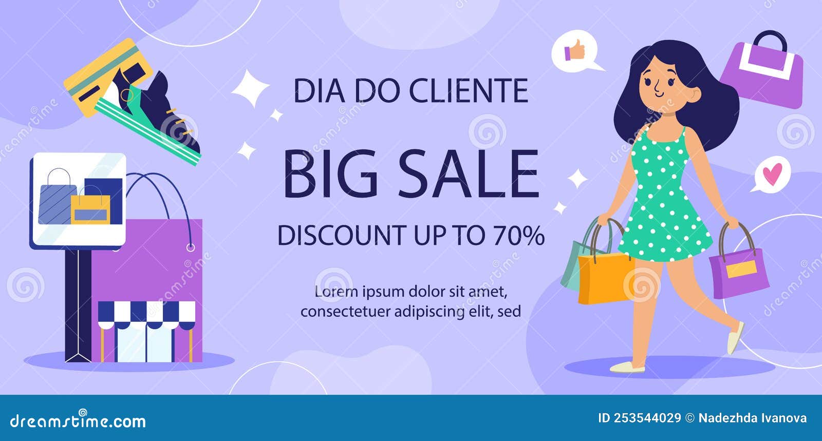 flat horizontal sale banner template for dia do cliente  .