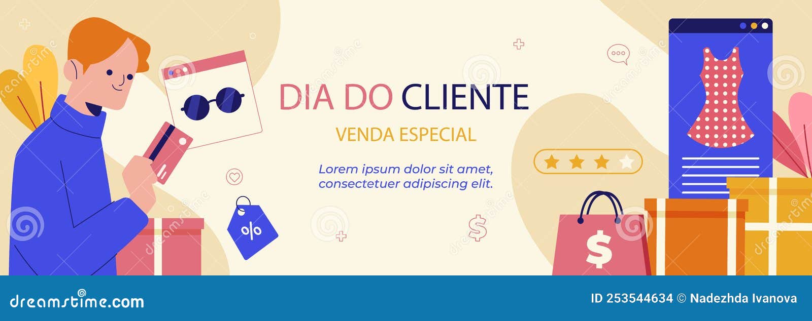 flat horizontal sale banner template for dia do cliente  .