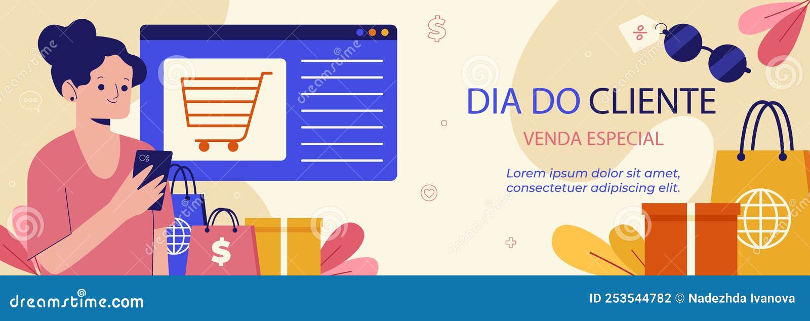 flat horizontal sale banner template for dia do cliente  .