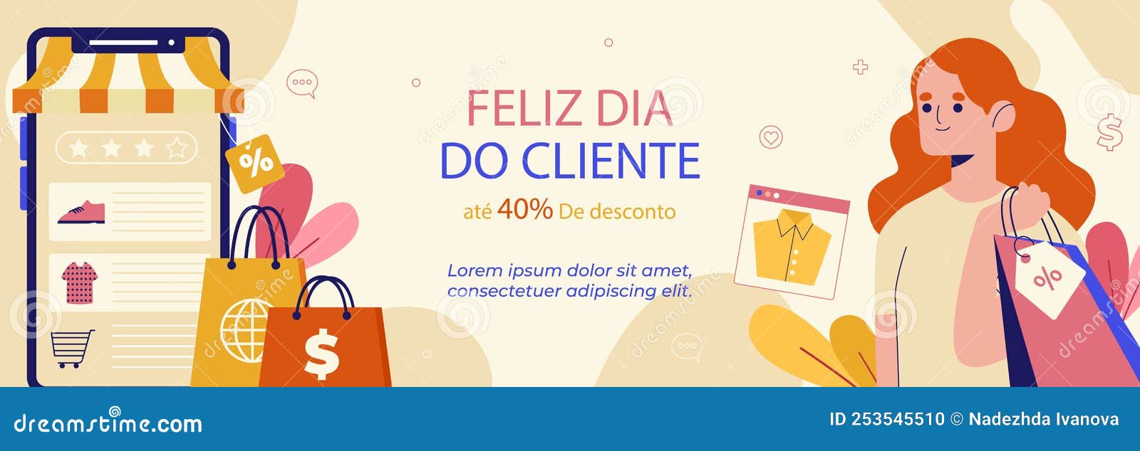 flat horizontal sale banner template for dia do cliente  .