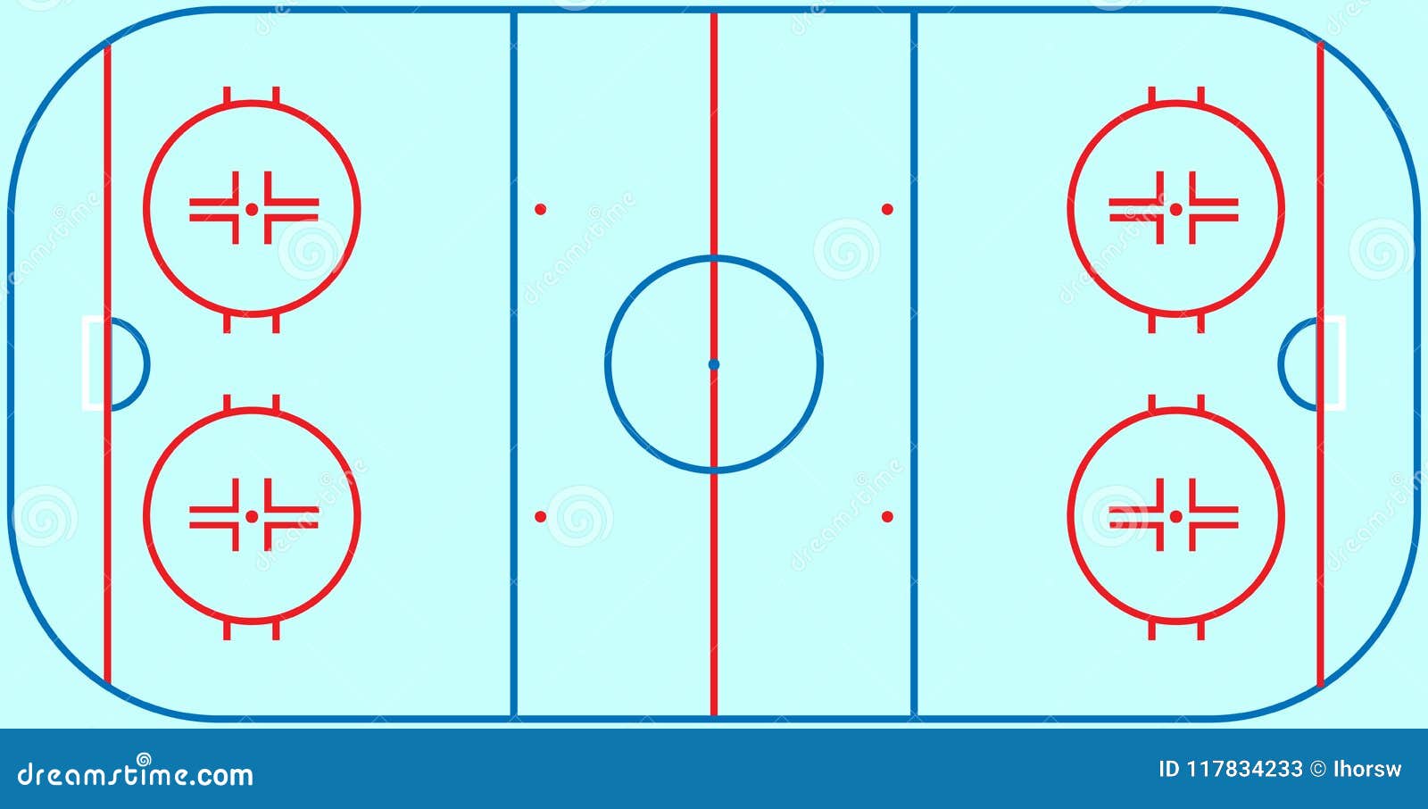 Flat Ice Hockey Field. Top View Of Ice Hockey Field With Line Template