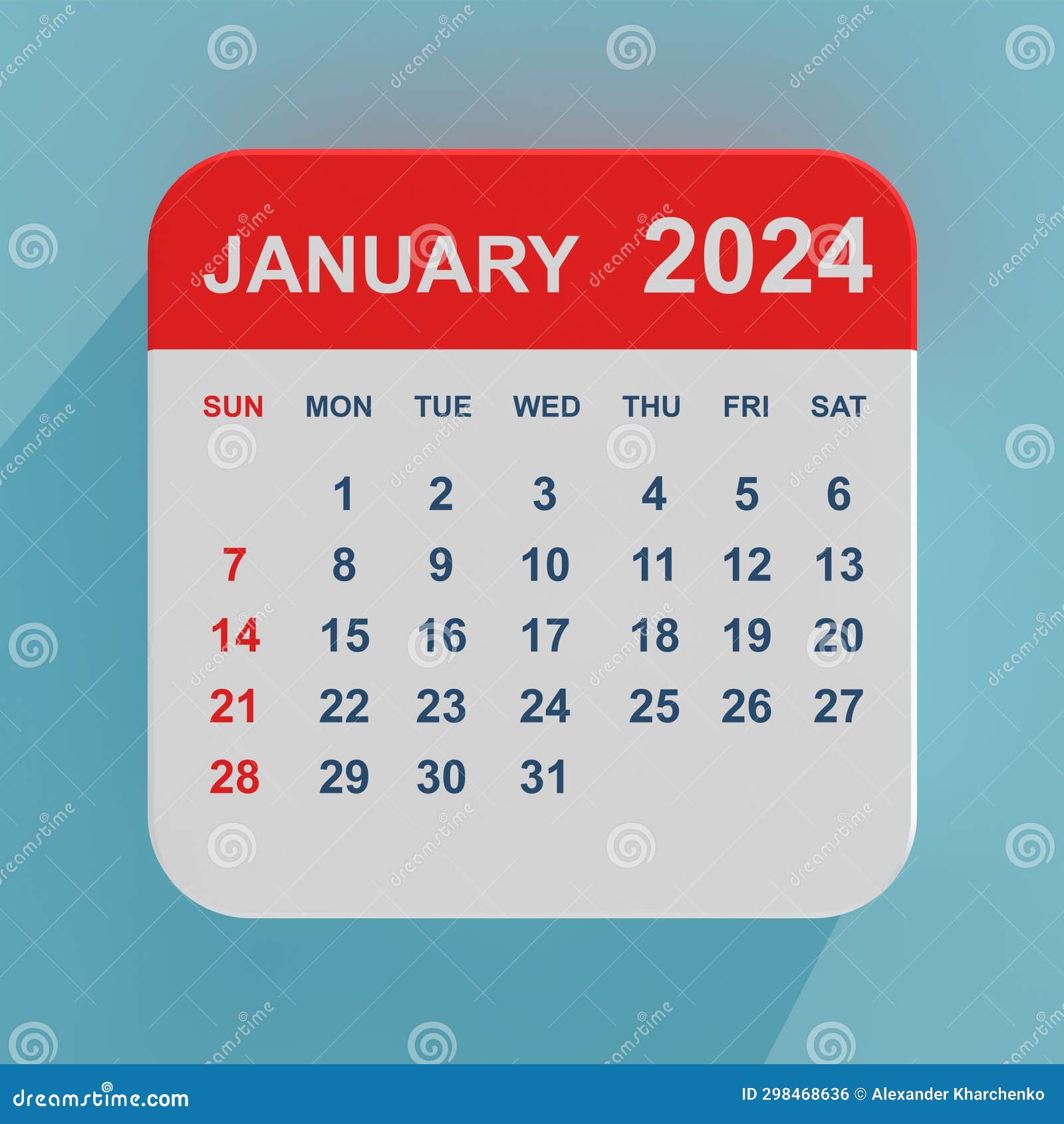flat icon calendar january 2024. 3d rendering