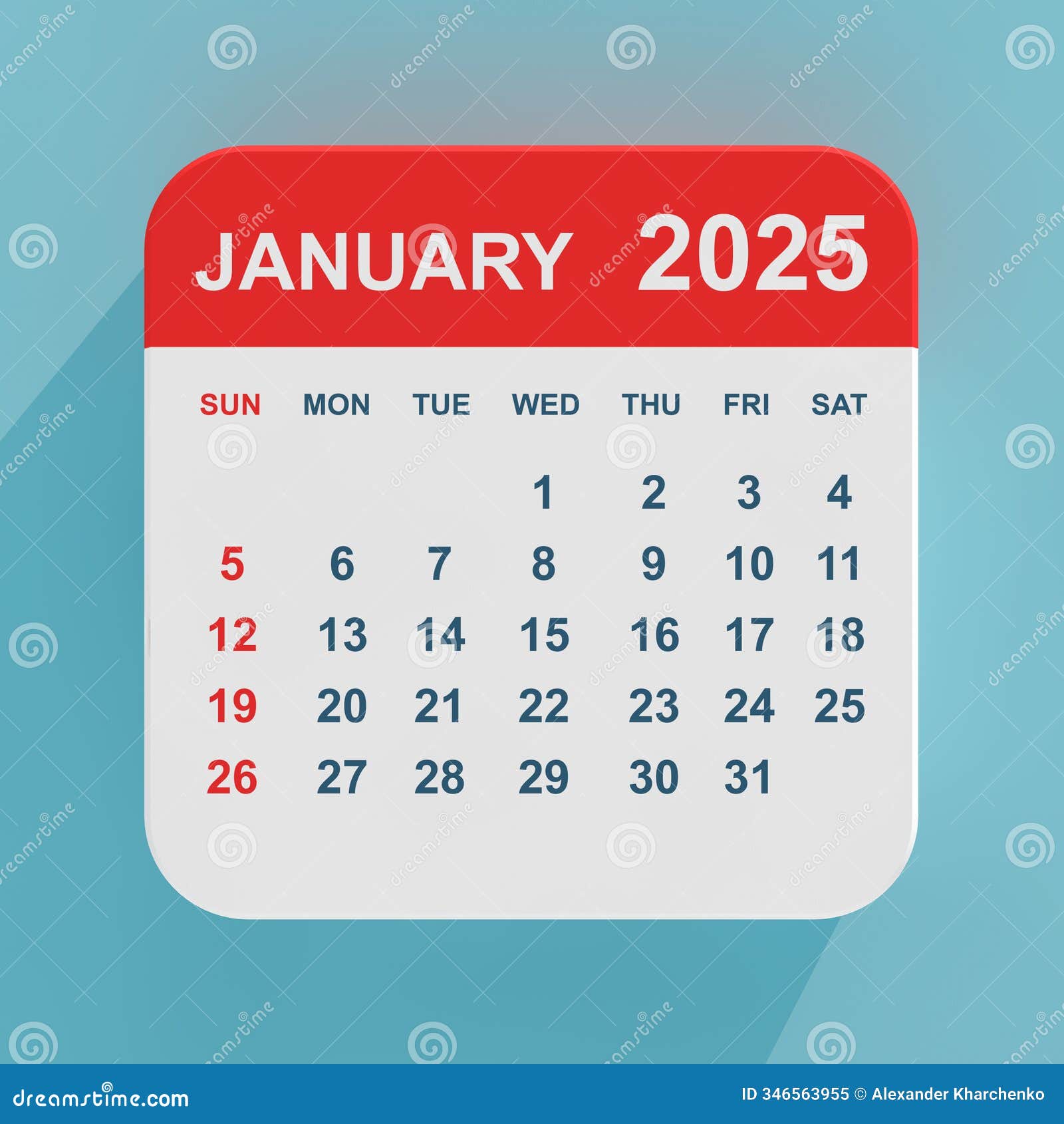 flat icon calendar january 2025. 3d rendering