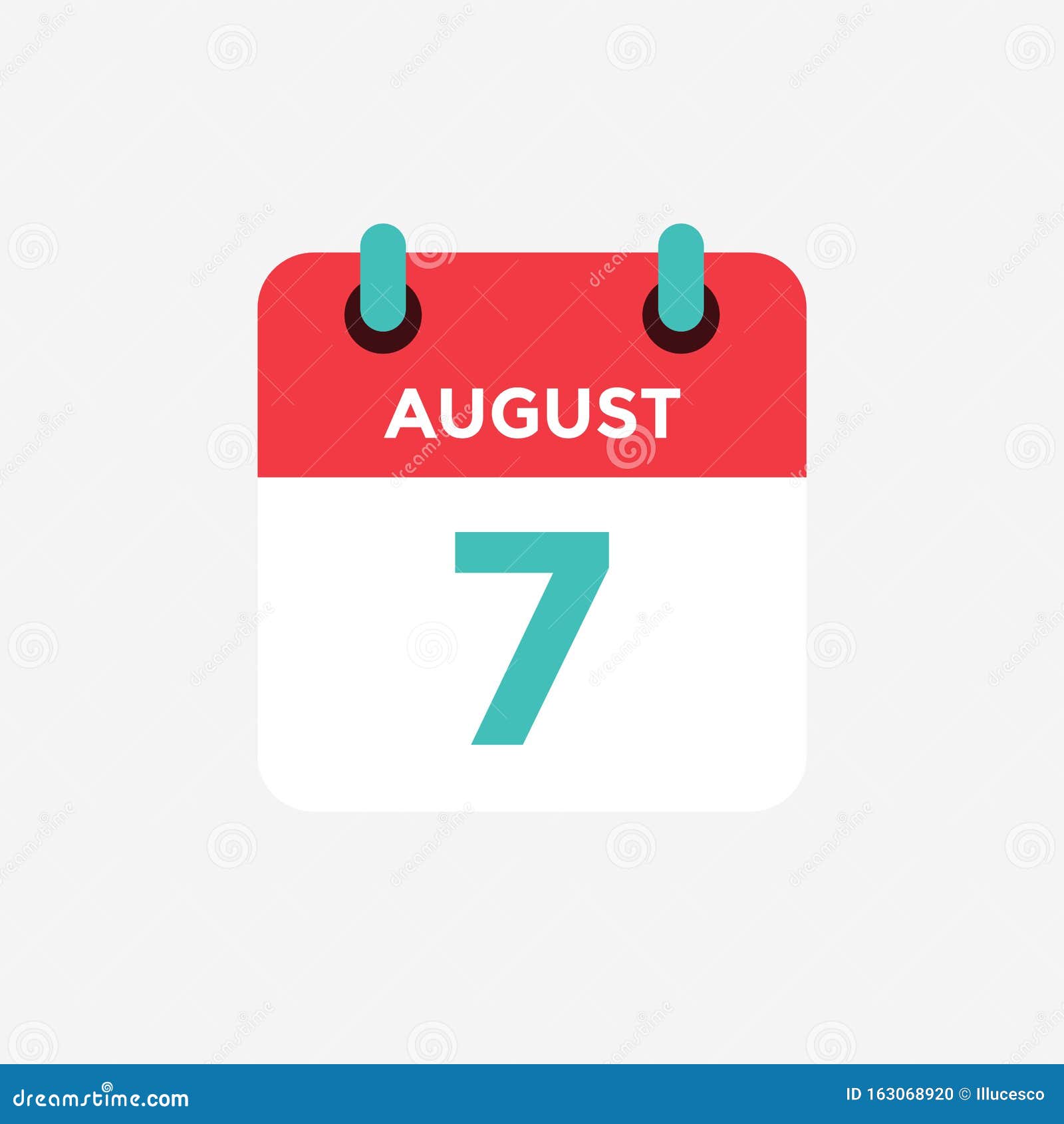 Flat Icon Calendar 7 of August . Date, Day and Month Stock Vector