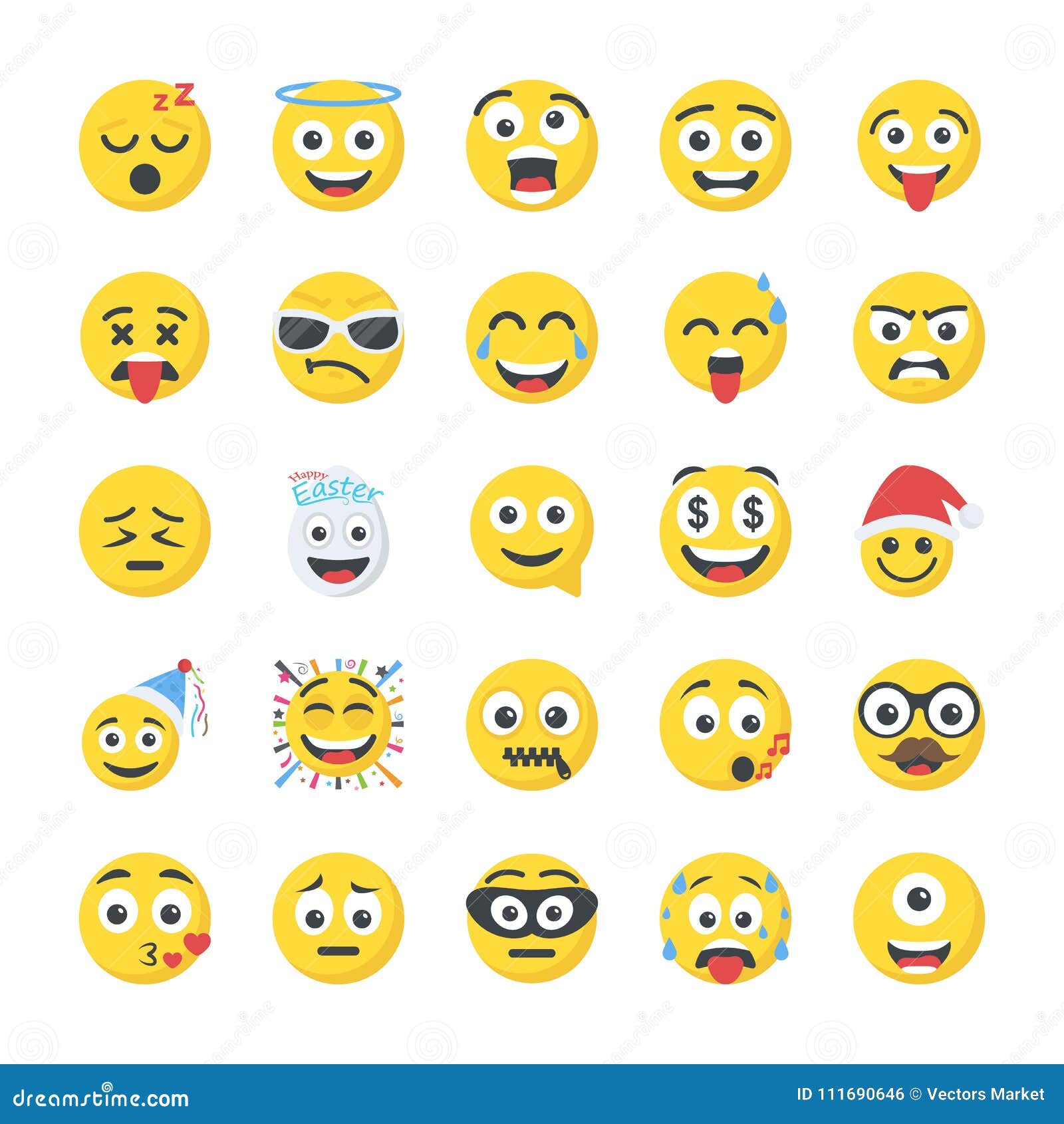 Smiley Flat Icons Set stock illustration. Illustration of angel - 111690646