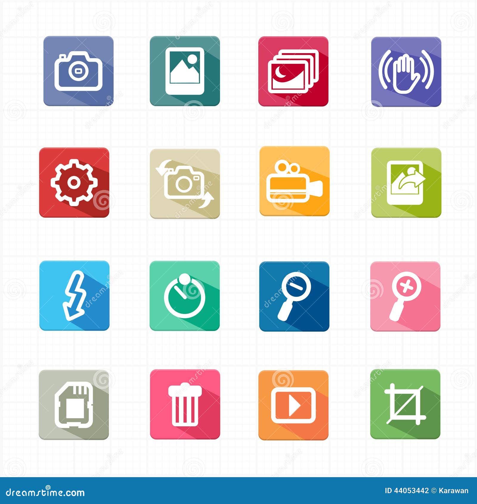 Flat Icons Photo Camera Function and White Background Stock Vector