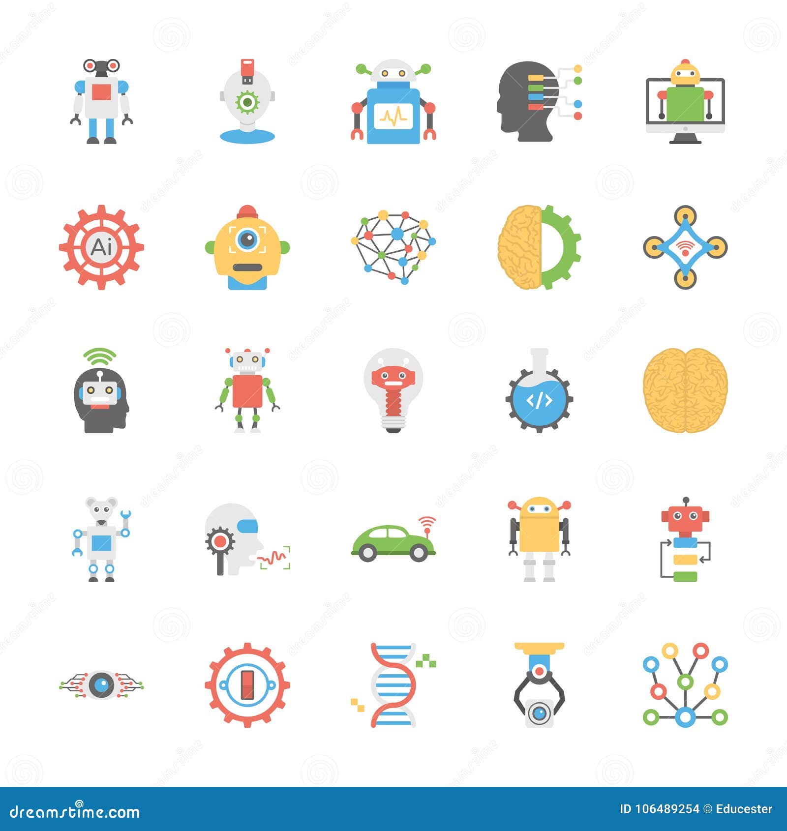 Pack of Artificial Intelligence in Flat Design Stock Illustration -  Illustration of cyber, brain: 106489254