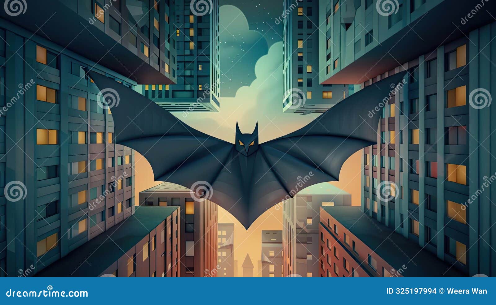 A Flat Illustration of Bat Flat Design Top View Night Theme 3D Render Splitc Omplementary Color ...