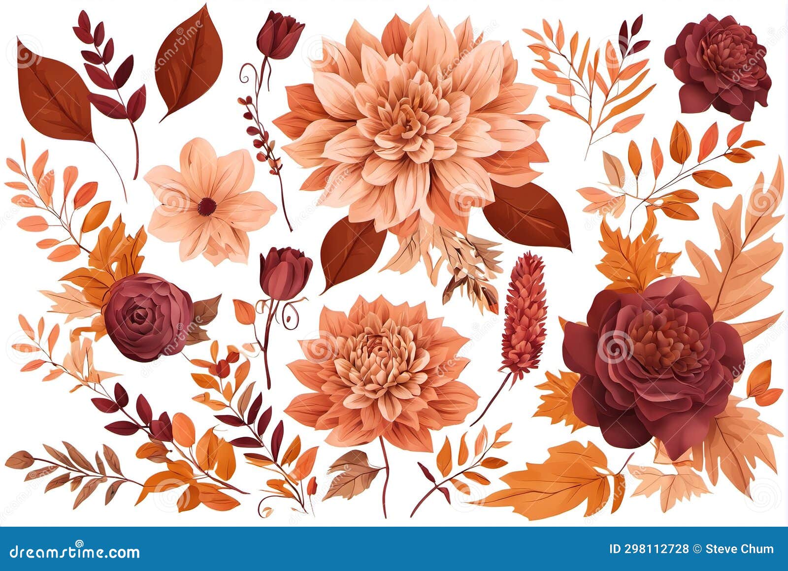 Flat Illustration Flowers in Brown Red Style Stock Photo Image of