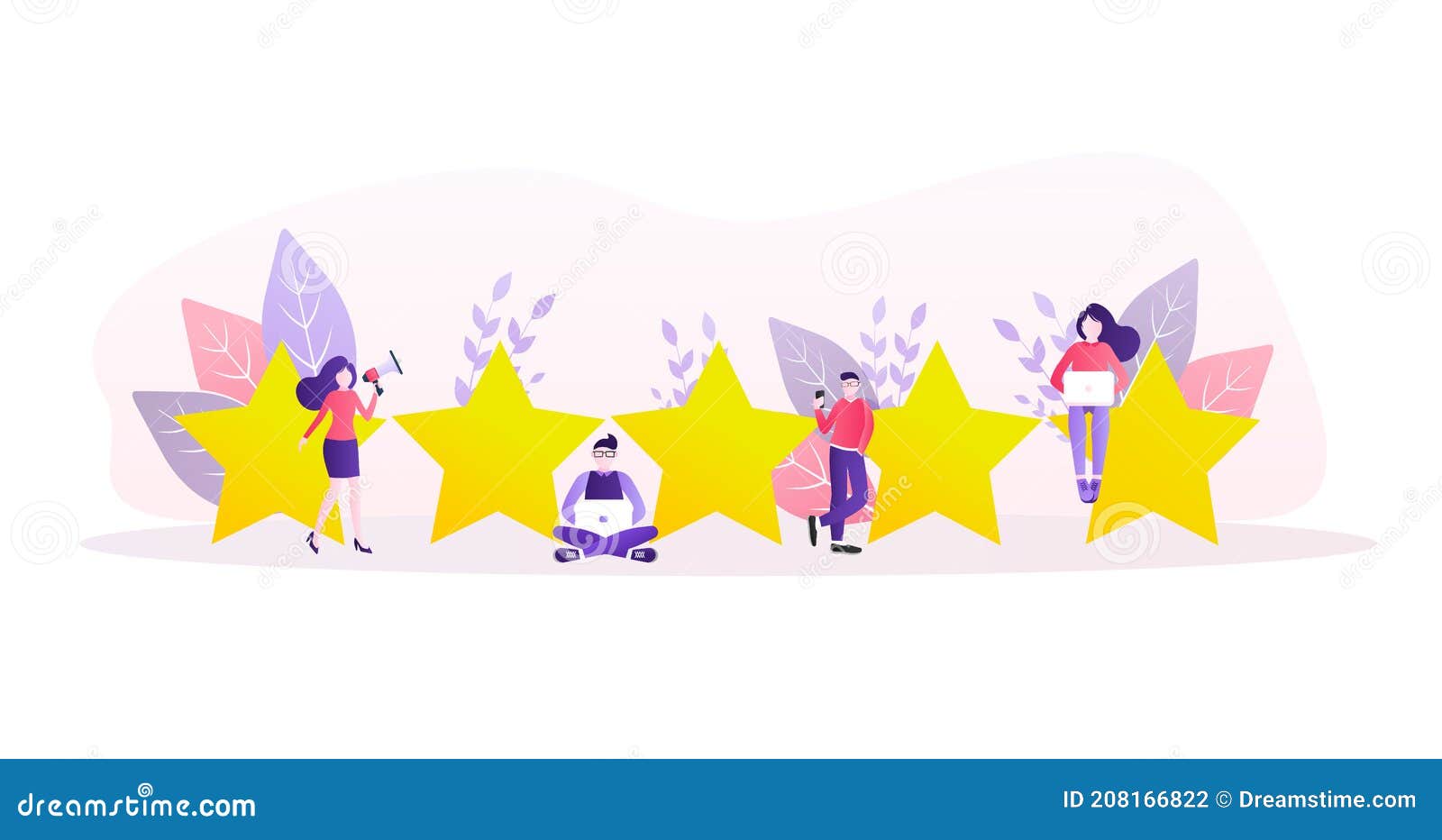 Flat Illustration with Golden Rating People. Rating People in Flat Style on White Background