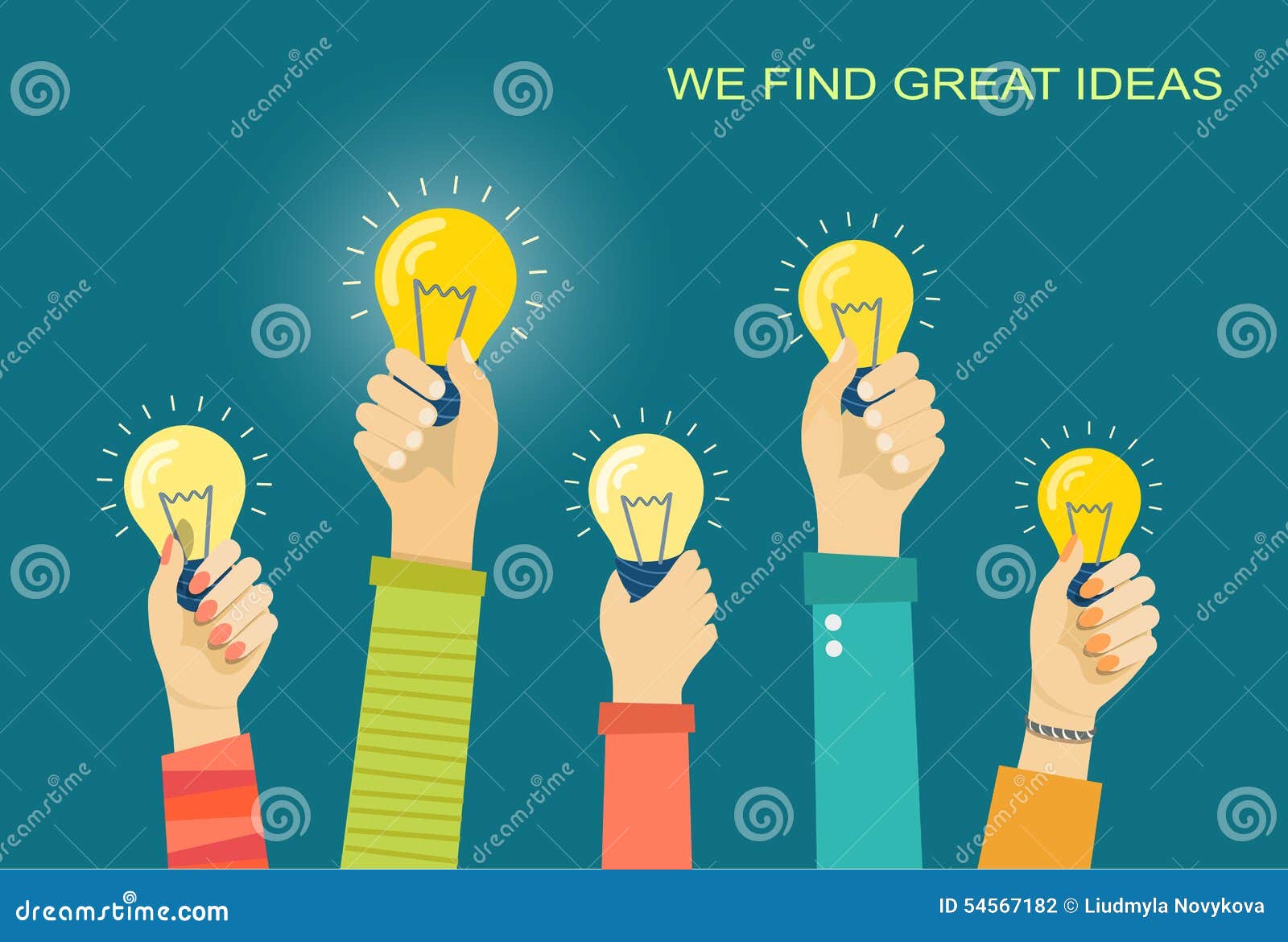 Flat Illustration of a Great Ideas Competition. Hands Holding Bu Stock