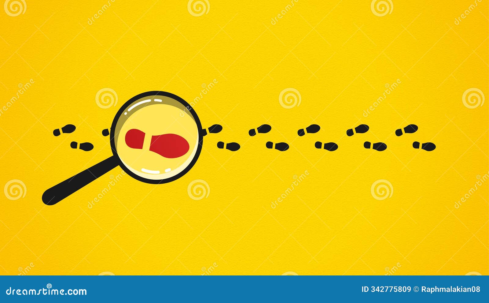 flat  of magnifying glass and footprints. the concept of fact-finding by detectives, investigation, analysis, and