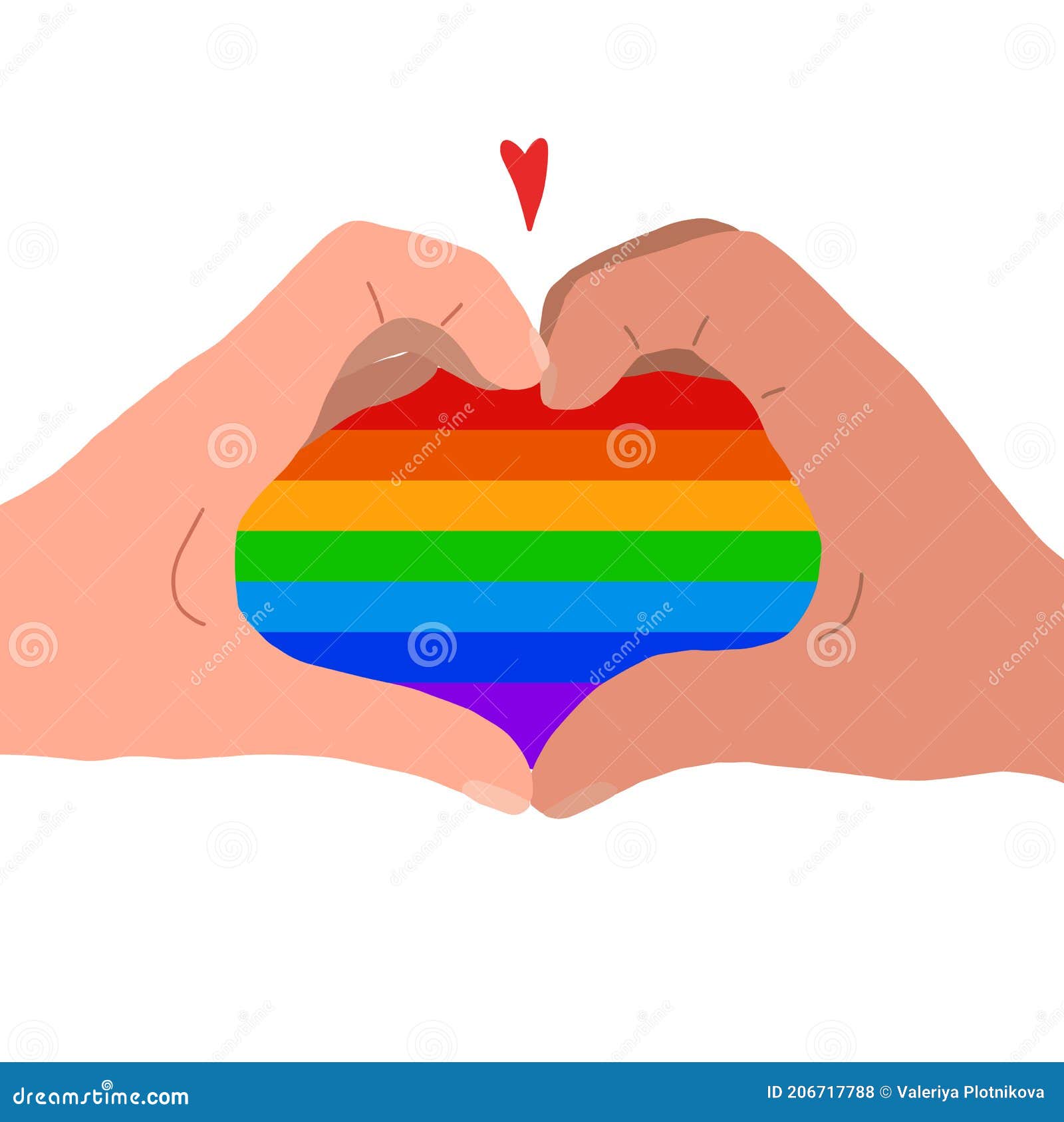 Flat Illustration Of A Pair Of Human Hands In Rainbow Heart Greeting Card Love Of Same Sex Pair