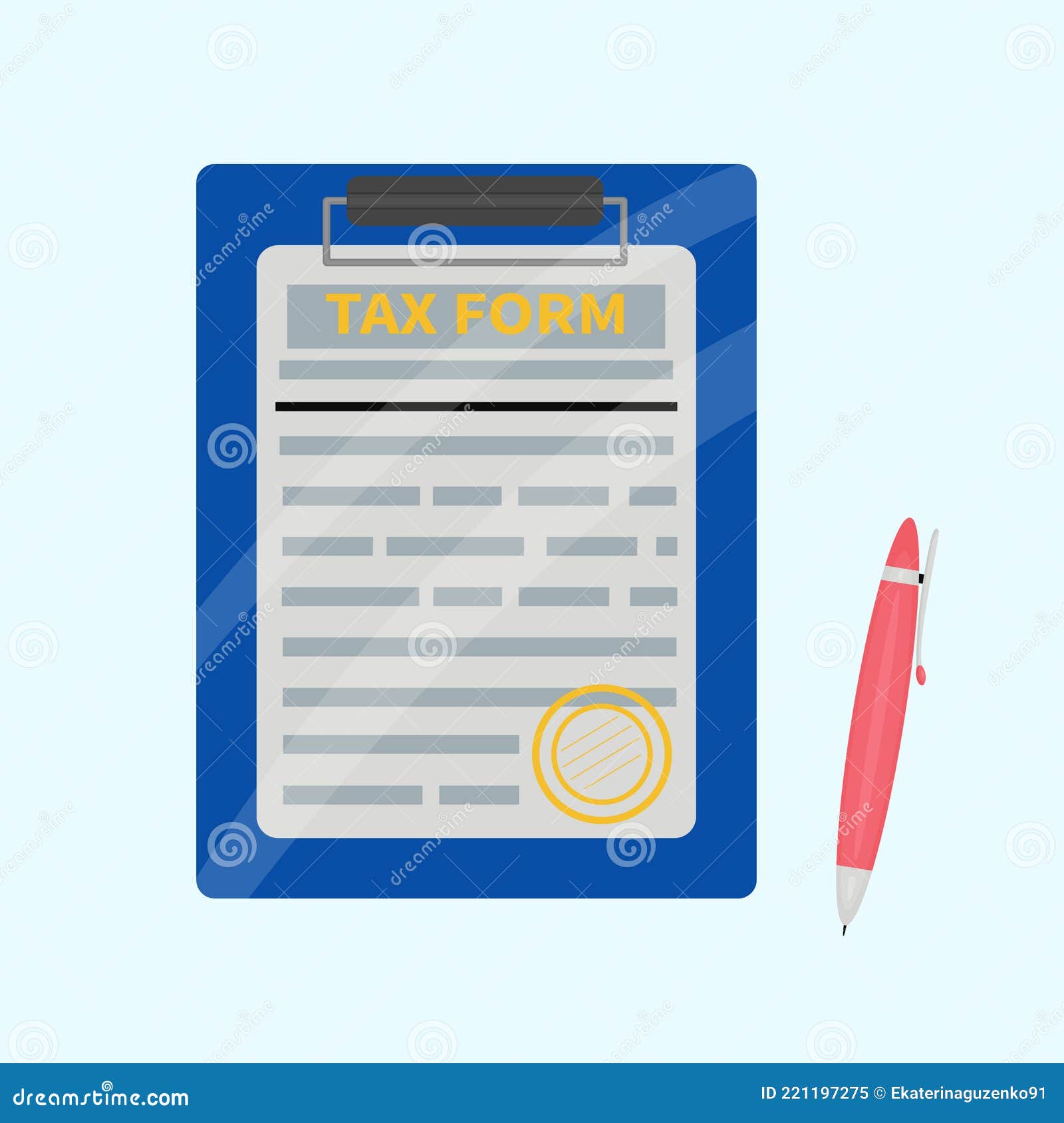 Flat Illustration of Tax Form Clipboard Vector Stock Vector