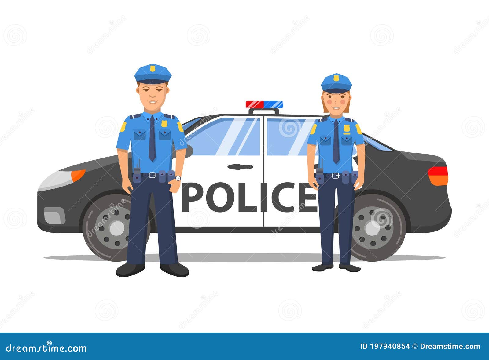 Police Officer Man and Woman Cartoon  Car Sedan Side View.  Stock Vector - Illustration of auto, service: 197940854