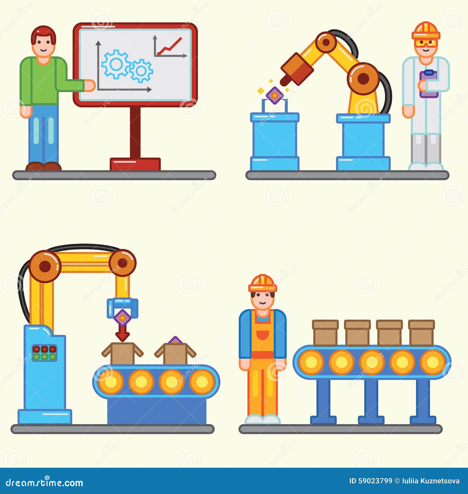 Flat Illustrations Info Graphic Factory Production Process 