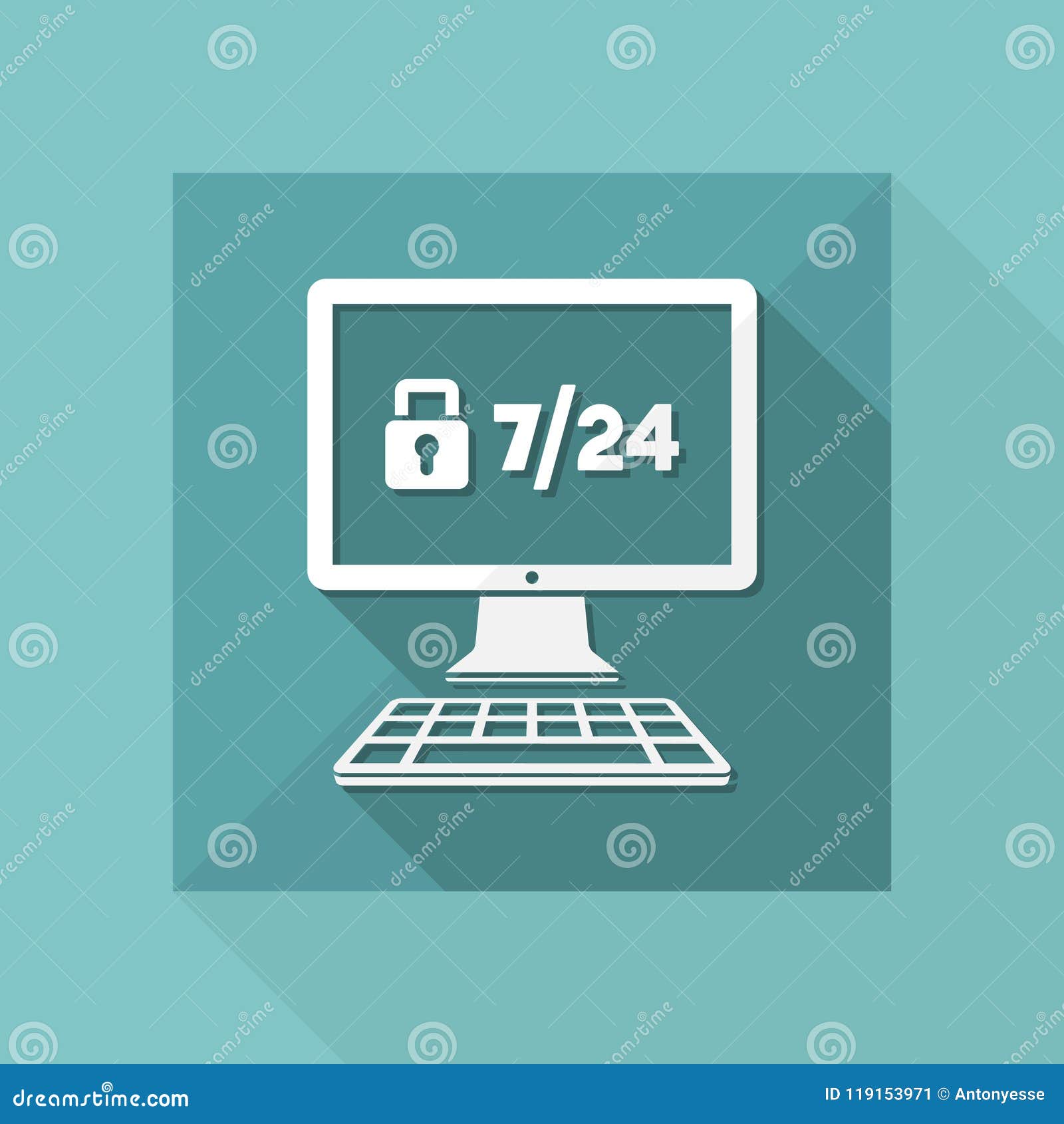 7/24 Computer Protection - Vector Flat Icon Stock Vector - Illustration ...