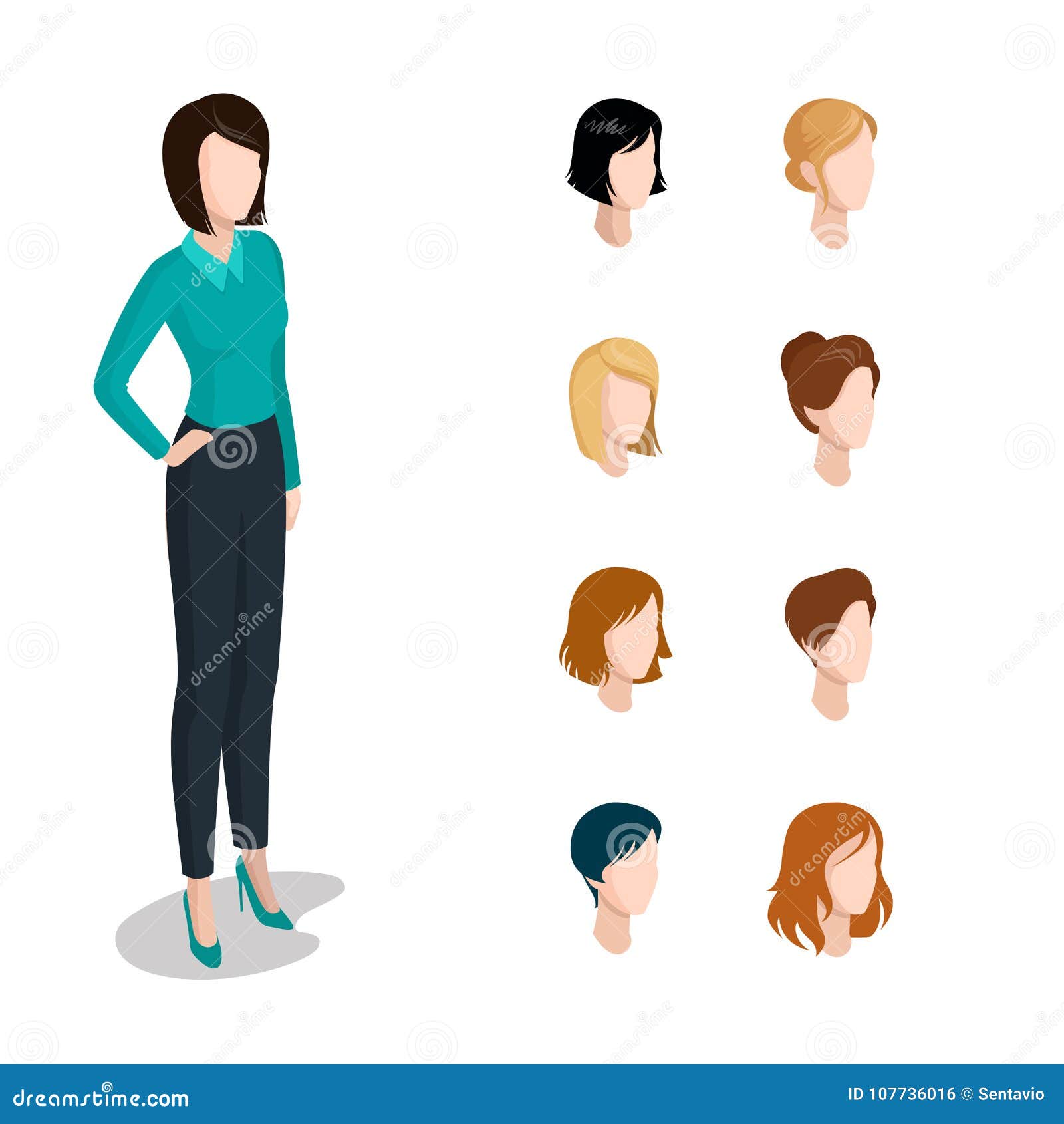 Flat Isometric Head Face Types Woman Hair Style Co Stock Illustration -  Illustration of office, isometric: 107736016