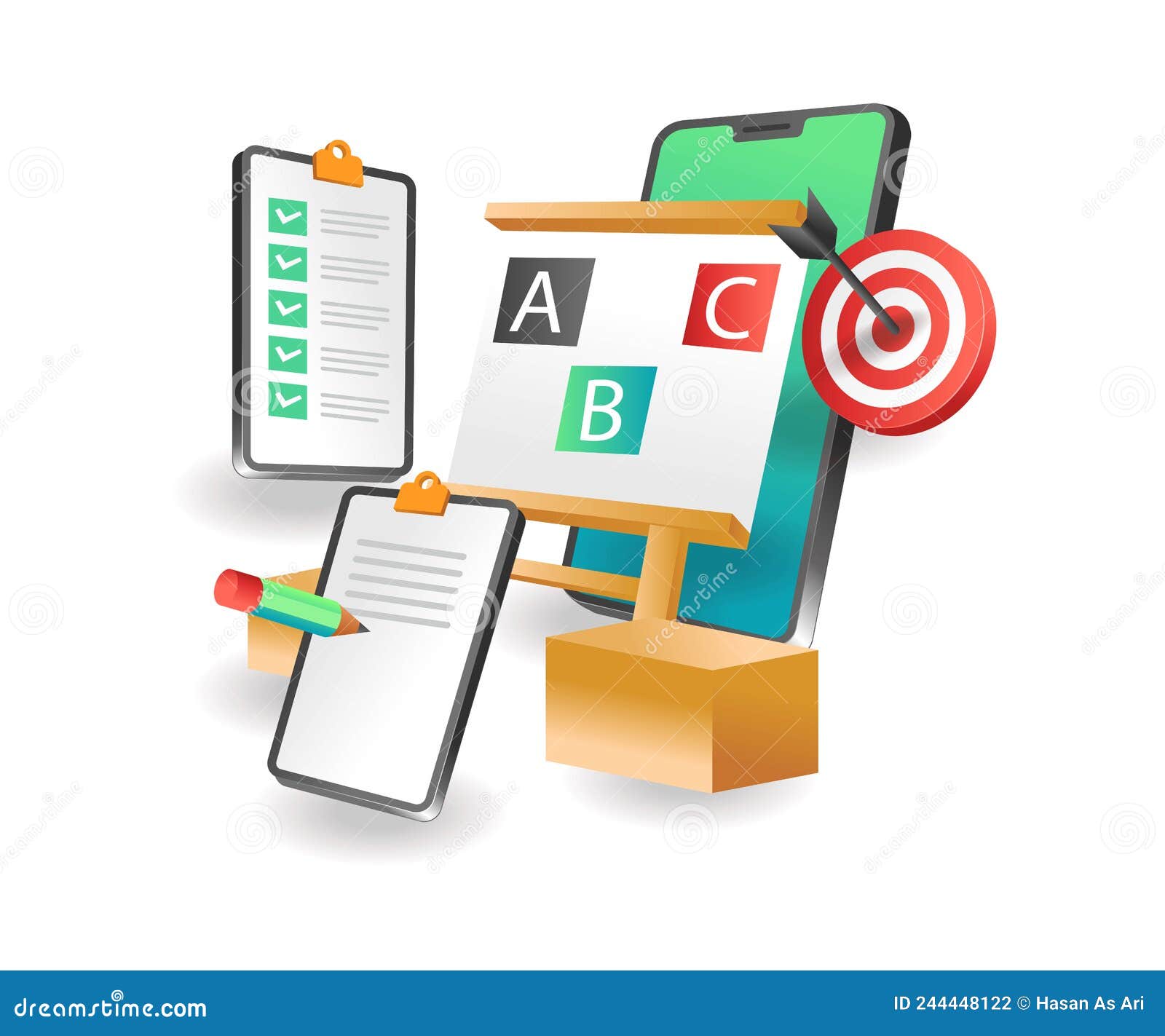Flat Isometric Illustration Concept. Online Learning Target Planning