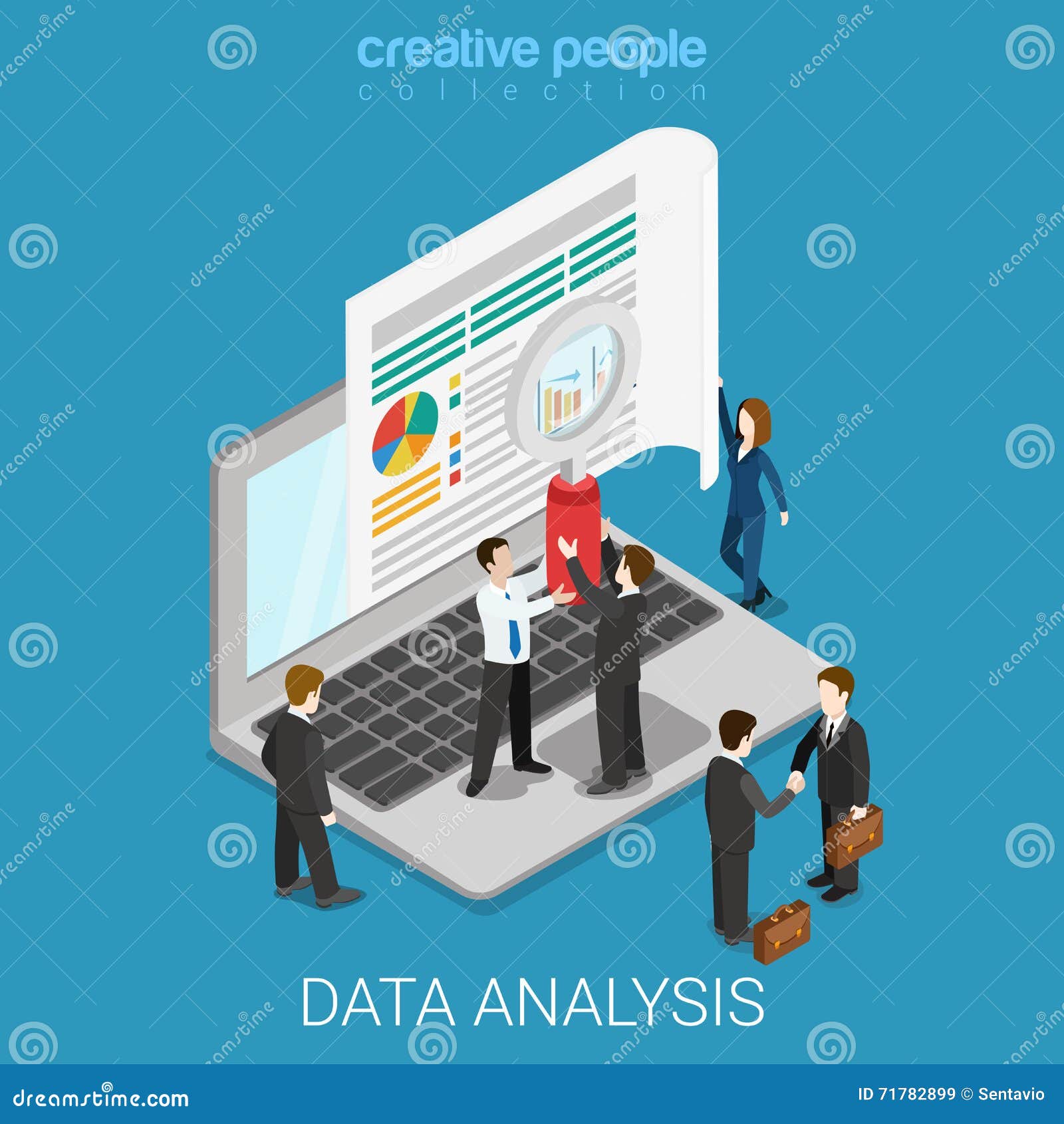 People analysing data and information on screen Vector Image