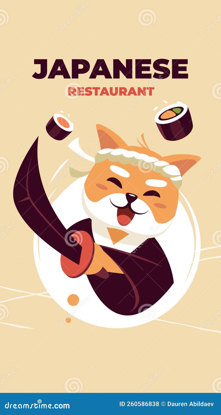 Flat Japanese Restaurant Post Stories Set Vector Illustration. Stock