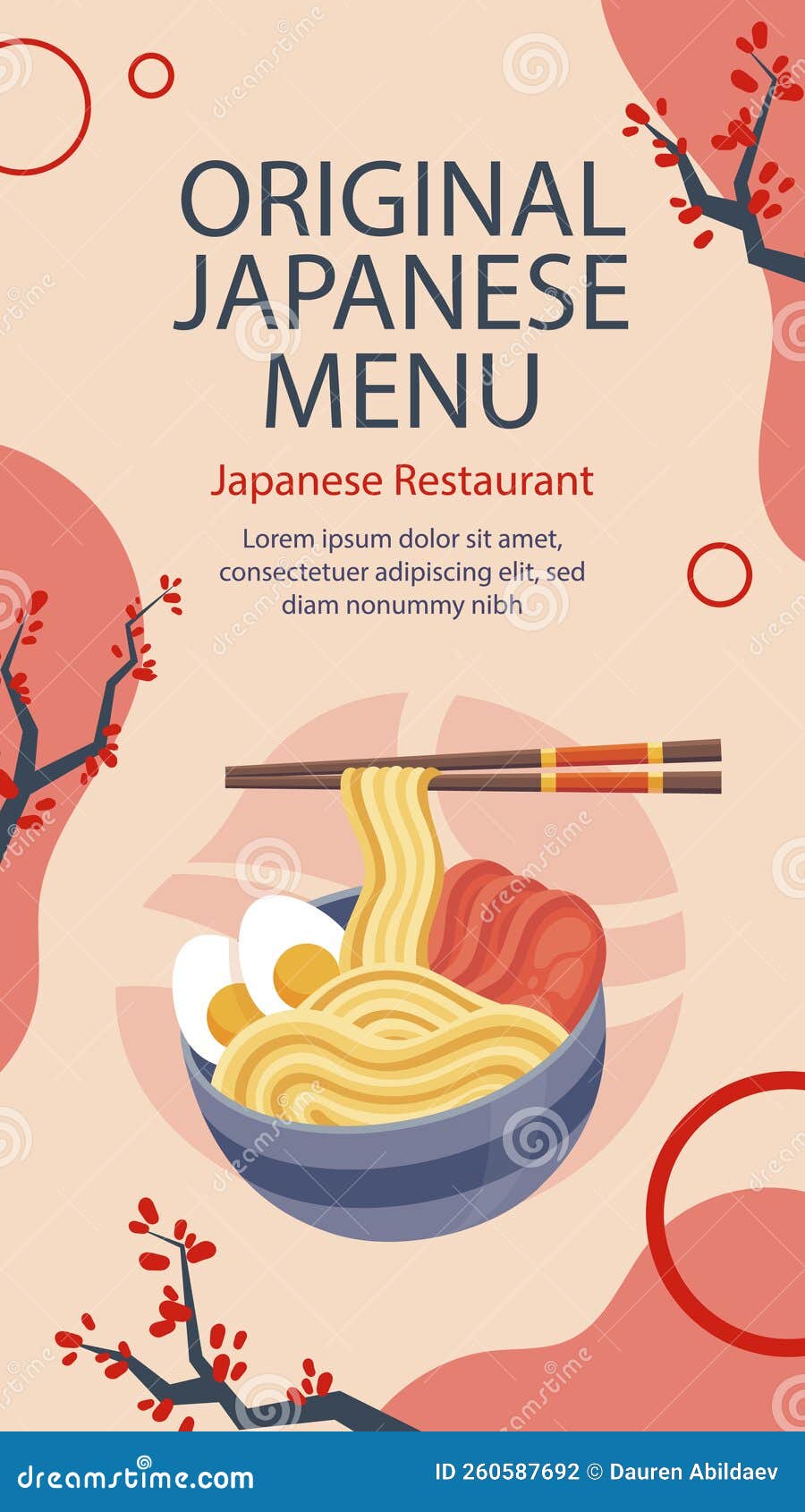 Flat Japanese Restaurant Post Stories Set Vector Illustration. Stock