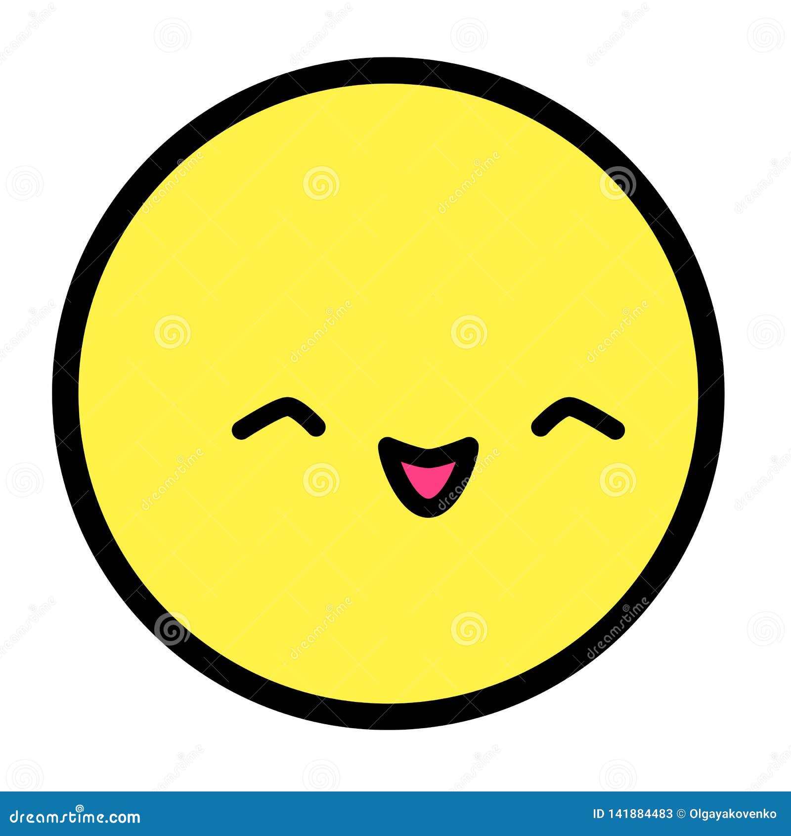 Flat Kawaii Emoji Face. Cute Funny Cartoon Character. Simple Line Art  Expressions Web Icon. Emoticon Sticker Stock Illustration - Illustration of  cartoon, happy: 141884483
