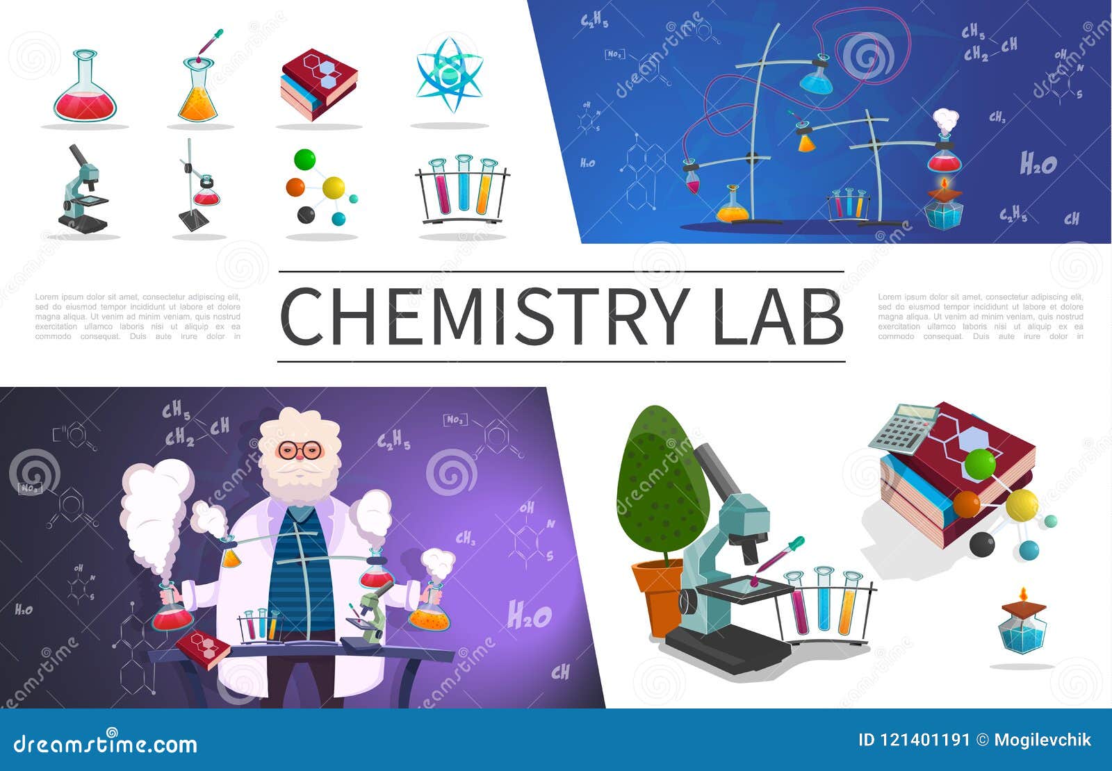 Flat Laboratory Research Elements Set Stock Vector Illustration of